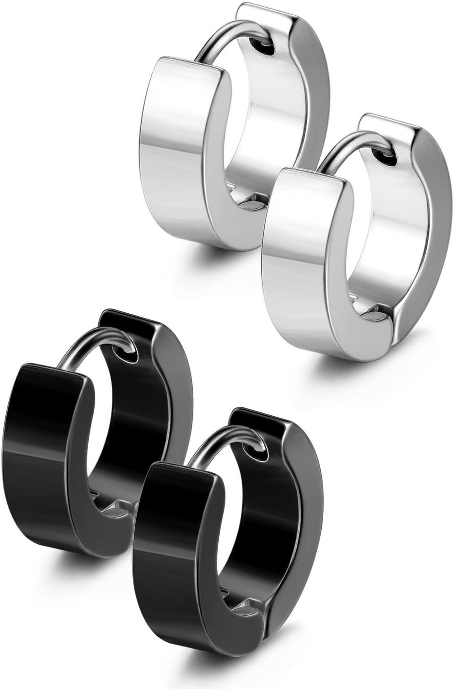 Jewelrieshop Men Jewelry Set Huggie Earrings Hinged Hoop Dangle Earrings, Stainless Steel, Hypoallergenic, Urban Hoop Earrings