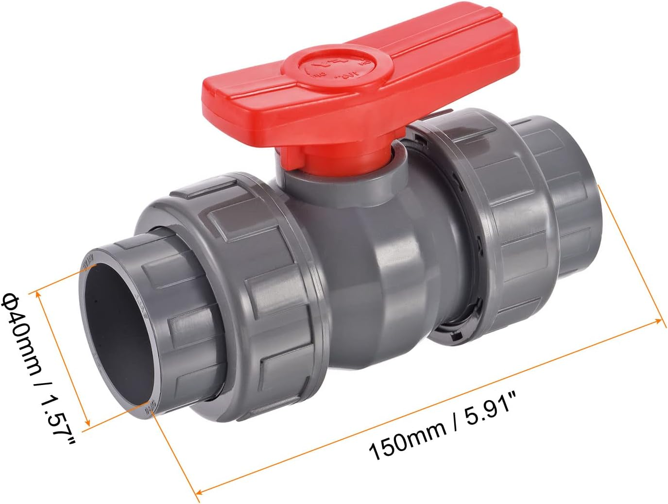 Uxcell 40Mm ID Double Union Ball Valve, 1 Pack PVC Socket Type Shut-Off Valve Switch for Water Flow Control, Gray image number 2