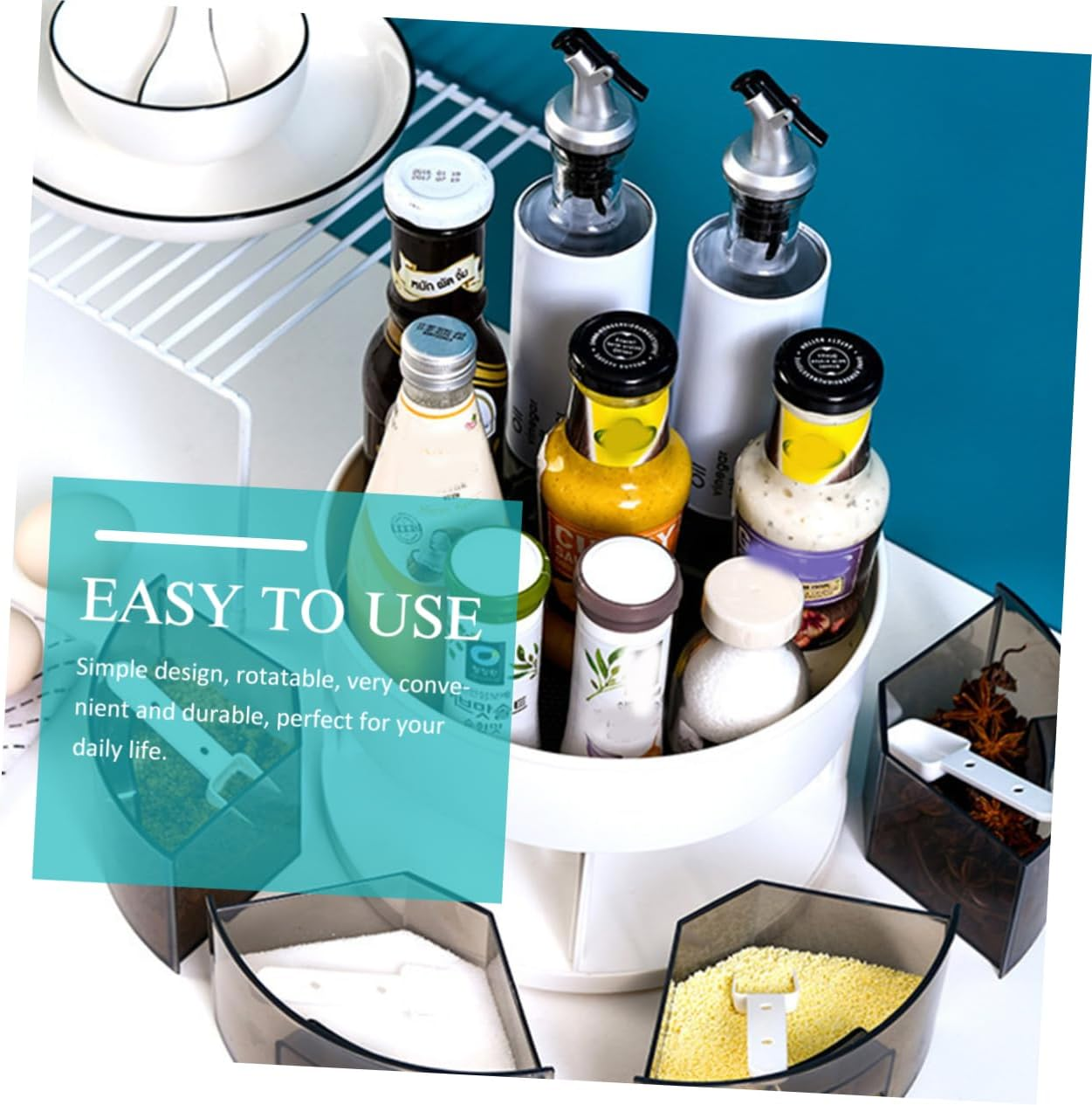 CIYODO Double Layer Spice Rack Rotating Storage Organizer for Kitchen Countertop for Seasoning Organizer Rack and Pantry Organisation