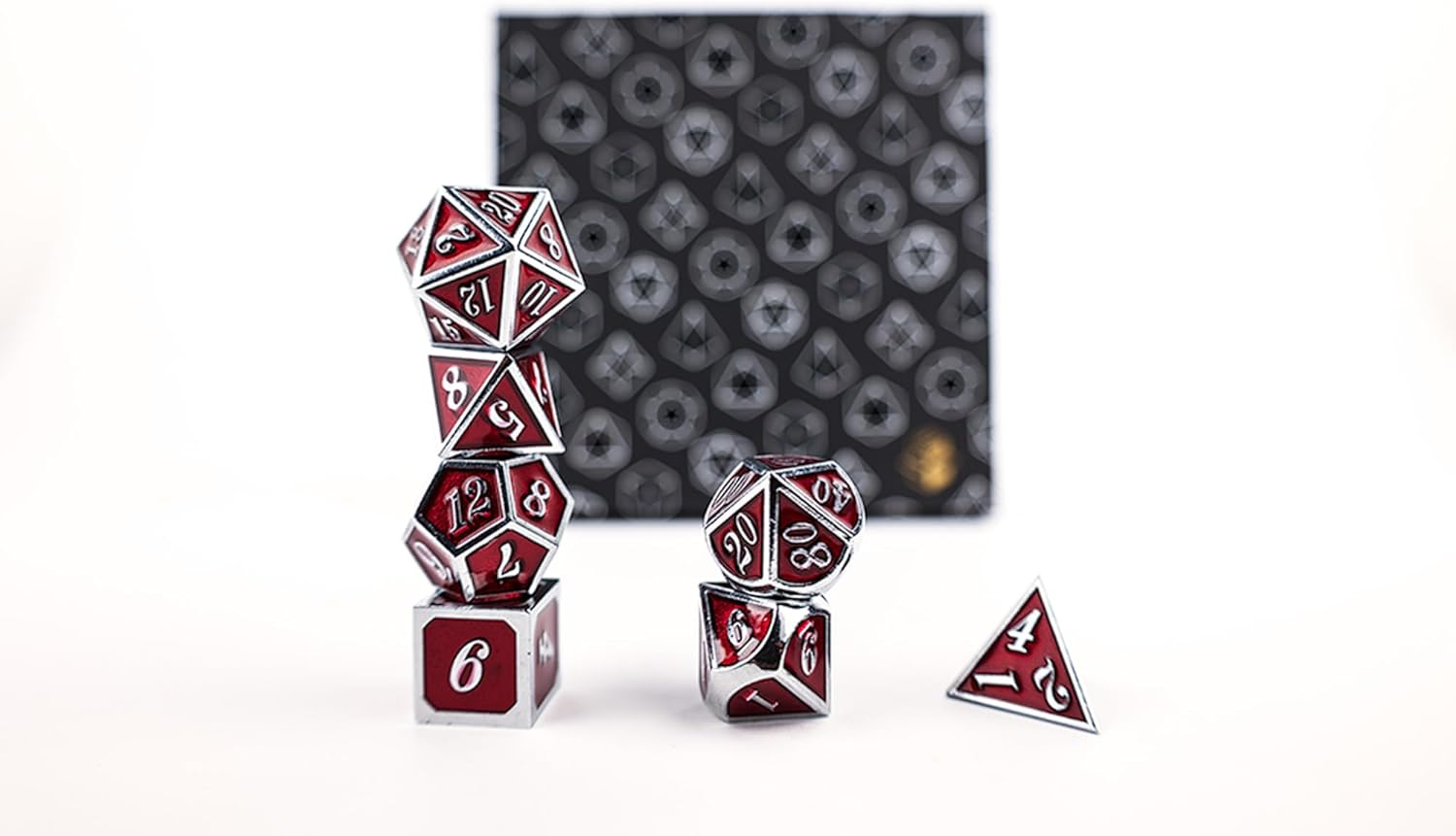 LPG Dice Set - Metal RPG Serif Red/Silver image number 5