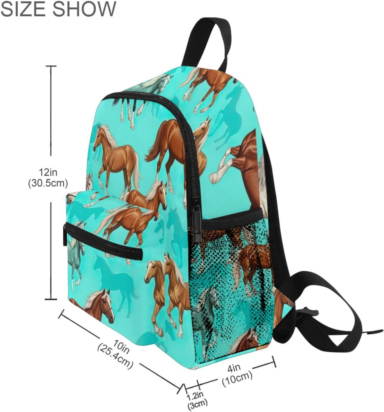 RPLIFE Toddler Backpack for Girls Boys, Horse Turquoise Travel Backpack with Name Tag Mini, 3-8 Years image number 5