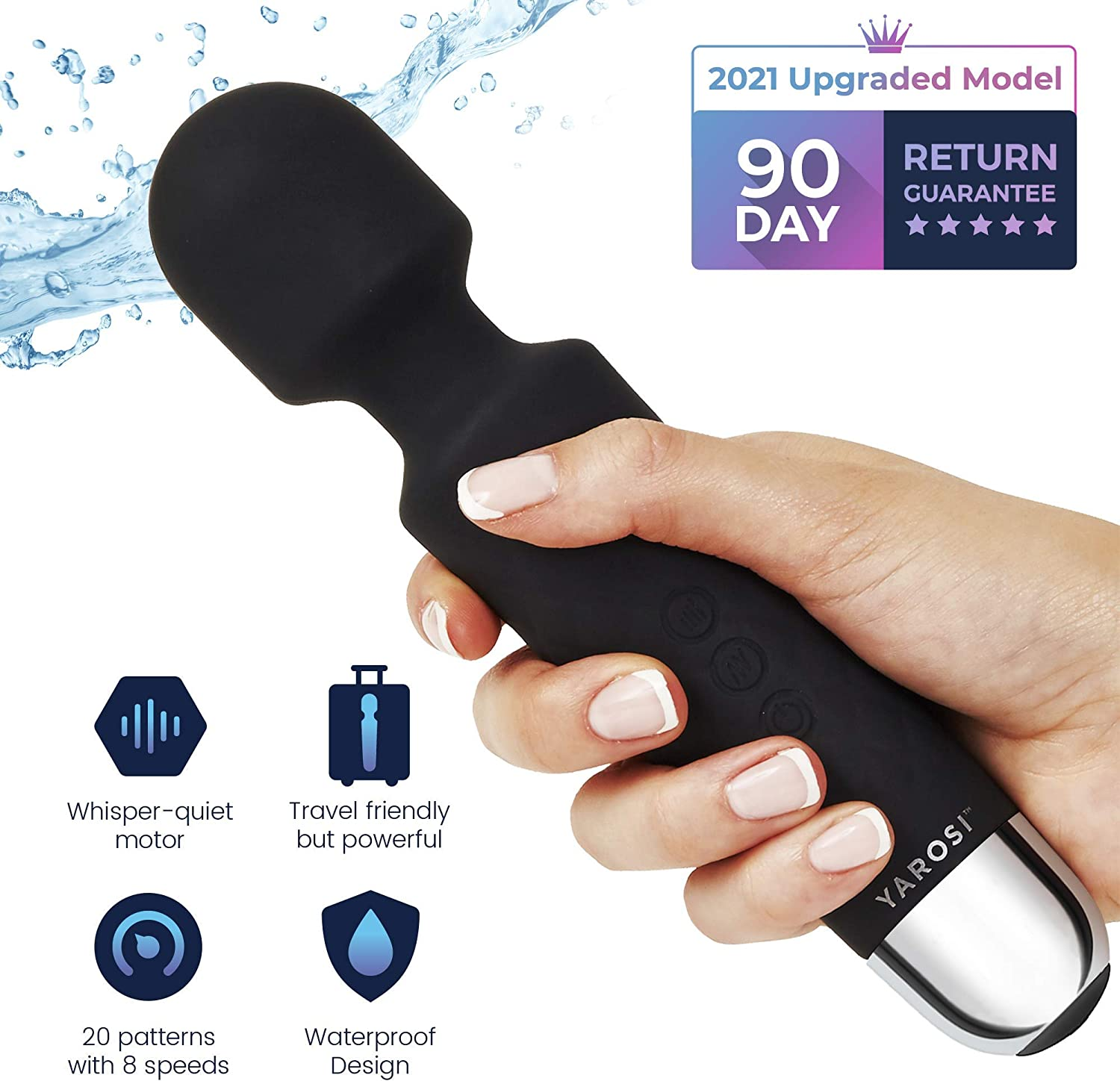 Cordless Therapeutic Massager by Yarosi - Strongest Therapeutic Vibrating Power - Best Rated for Travel Gift - Magic Stress Away - Perfect for Muscle Aches and Personal Sports Recovery - USB - Mini - Black