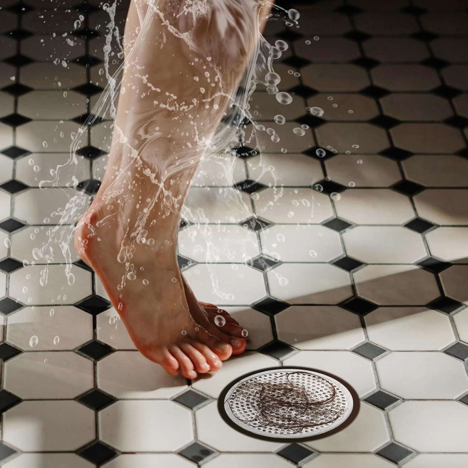 Ohtomber Shower Drain Hair Catcher - 2PCS 4.72&rdquo; Shower Stall Sink Drain Cover Strainer, Stainless Steel Bathtub Hair Filter Trap Stopper, Bathroom Floor Screen Protector with Silicone Rim image number 5