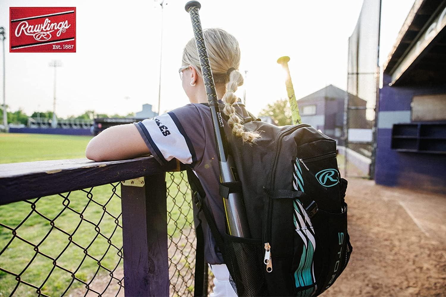 Rawlings Storm Girls Youth Softball Bat Bag- Backpack for T-Ball & Softball Equipment & Gear for Youth and Adults - Mint image number 2
