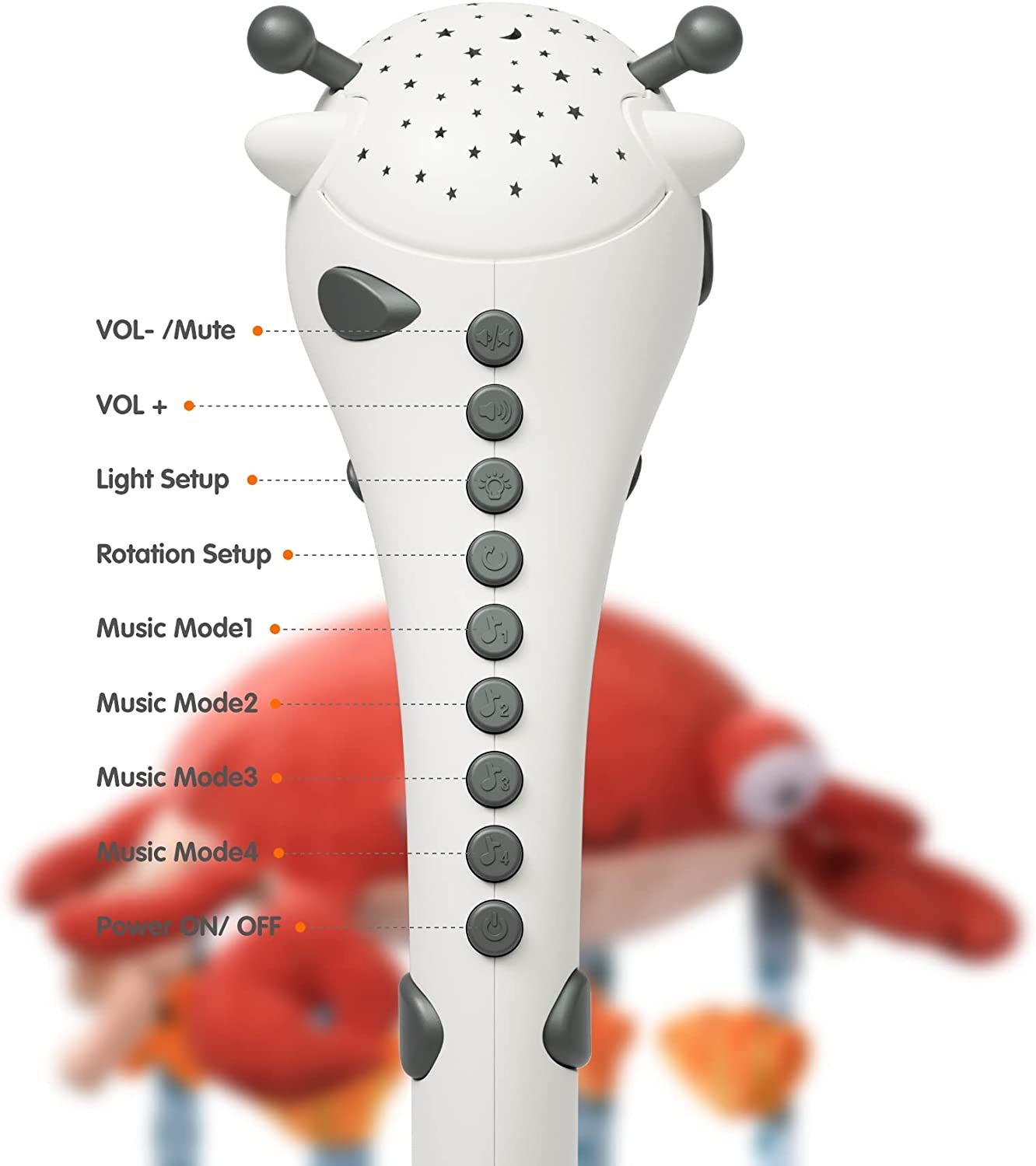 Tumama Baby Musical Cot Crib Mobile Remote Control with Mirror Soft Animals Hanging Toys Lights Lullaby Rotating Projector Sleeping,Piano,Natural Music,Auto Off,Mute Spin Motor Infant Newborn Gift image number 5