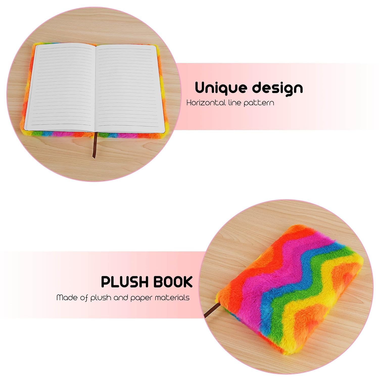 Biiange Plush Notebook, Fluffy Notebook Set, Rainbow Plush Notebooks Diary, for Girls Teens Fuzzy Journal Writing Pad A5 Lined 160 Pages (1Set, Vertical Rainbow) image number 1