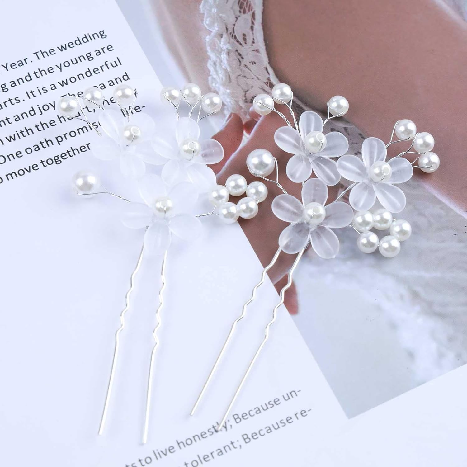 Yheakne Pearl Crystal Wedding Hair Pins Silver Flower Pearl Hair Pins Rhinestone Hair Pins Hairpiece Decorative Bobby Pins Heapieces Bridal Hair Accessories for Bride and Bridesmaid 2 Pieces (Silver B) image number 4