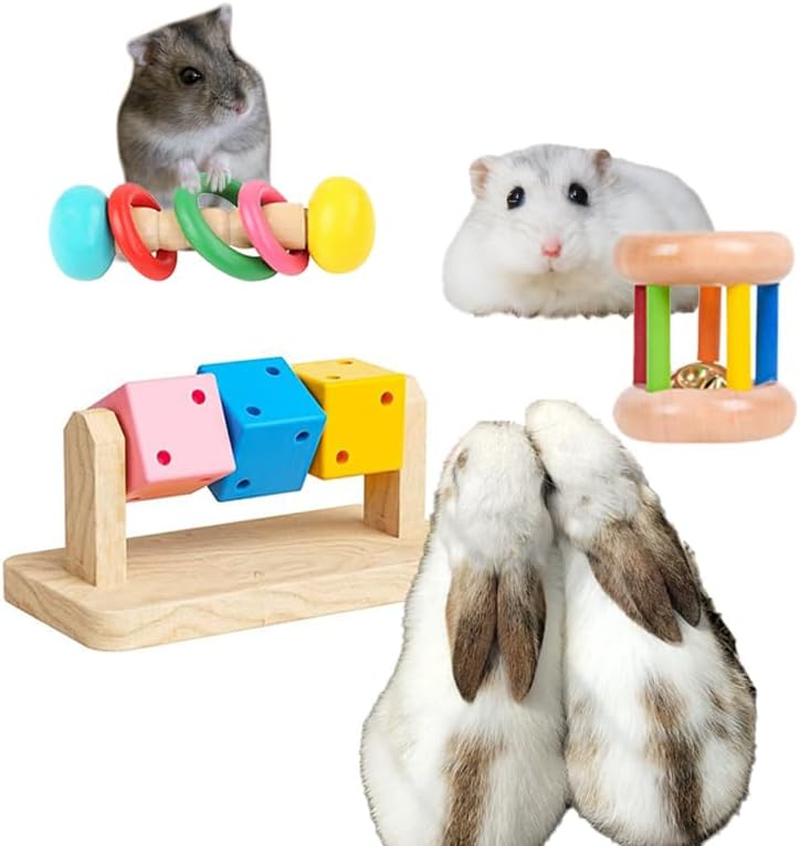 Aoozleny 3Pcs Wooden Hamster Toys - Wooden Rabbit Toys, Hamster Cage Accessories for Small Animals Playing Teeth Grinding Indoor image number 3