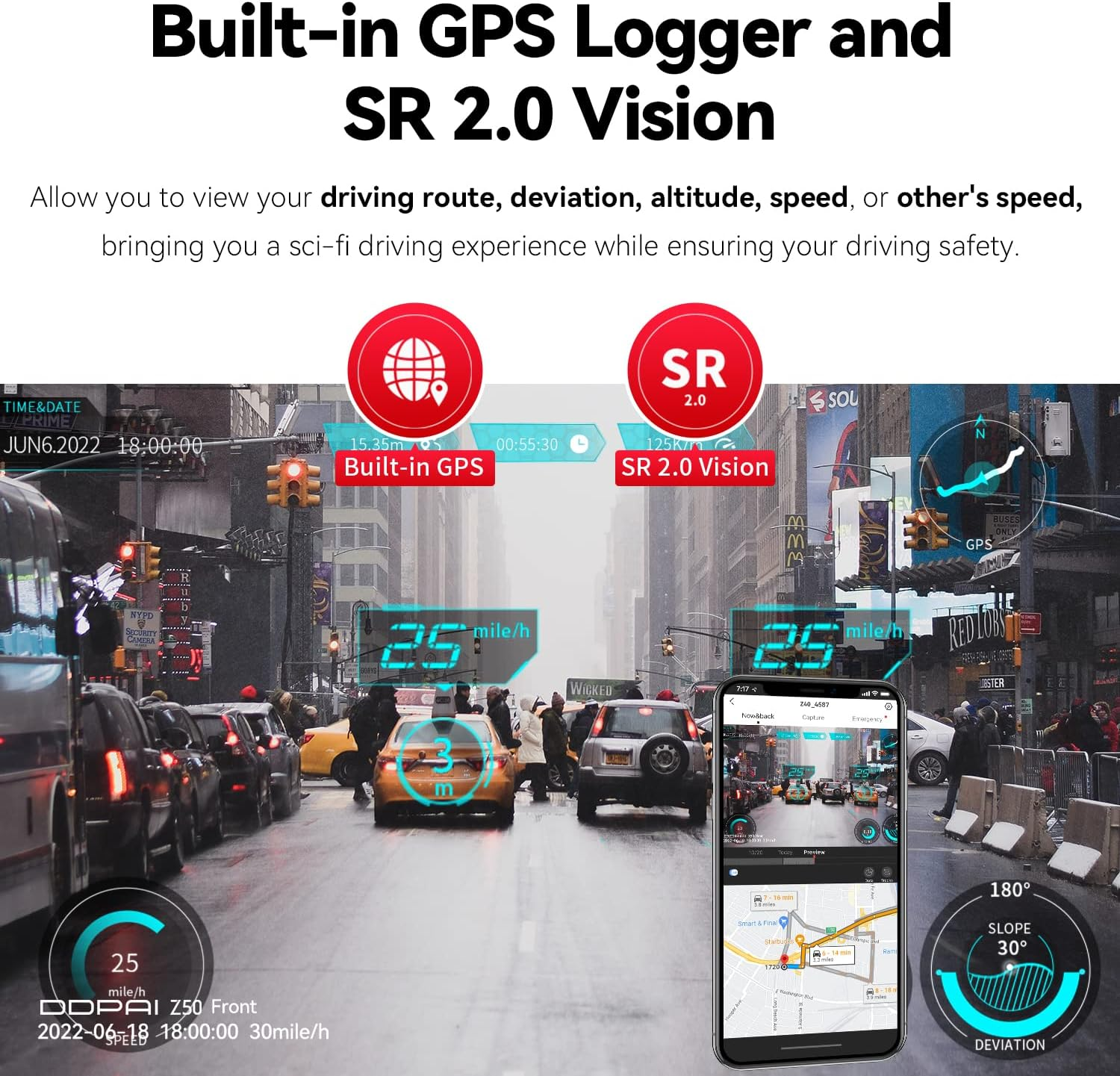 DDPAI Dash Cam Front and Rear Camera 4K, Dash Camera with Built-In GPS Wifi,2160P Front,1080P Rear,Car Camera with IMX415 Sensor,Super Night Vision,Dual Storage Design,24H Parking Mode, G-Sensor, Z50 image number 3