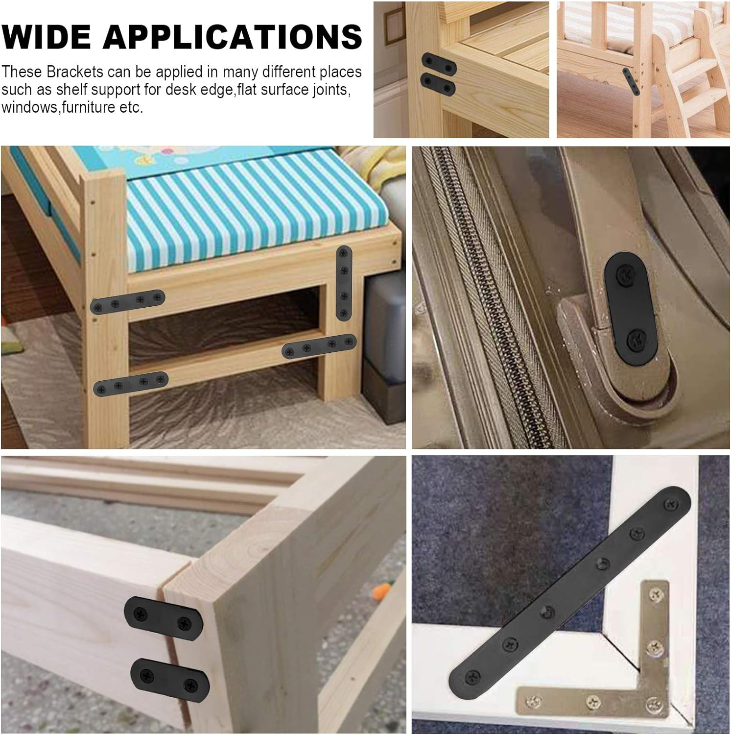 Hilitchi Straight Bracket Stainless Steel Black Straight Corner Braces Straight Flat Brace Mending Repair Flat Plates with Screw (60Mm, 20 Pack)