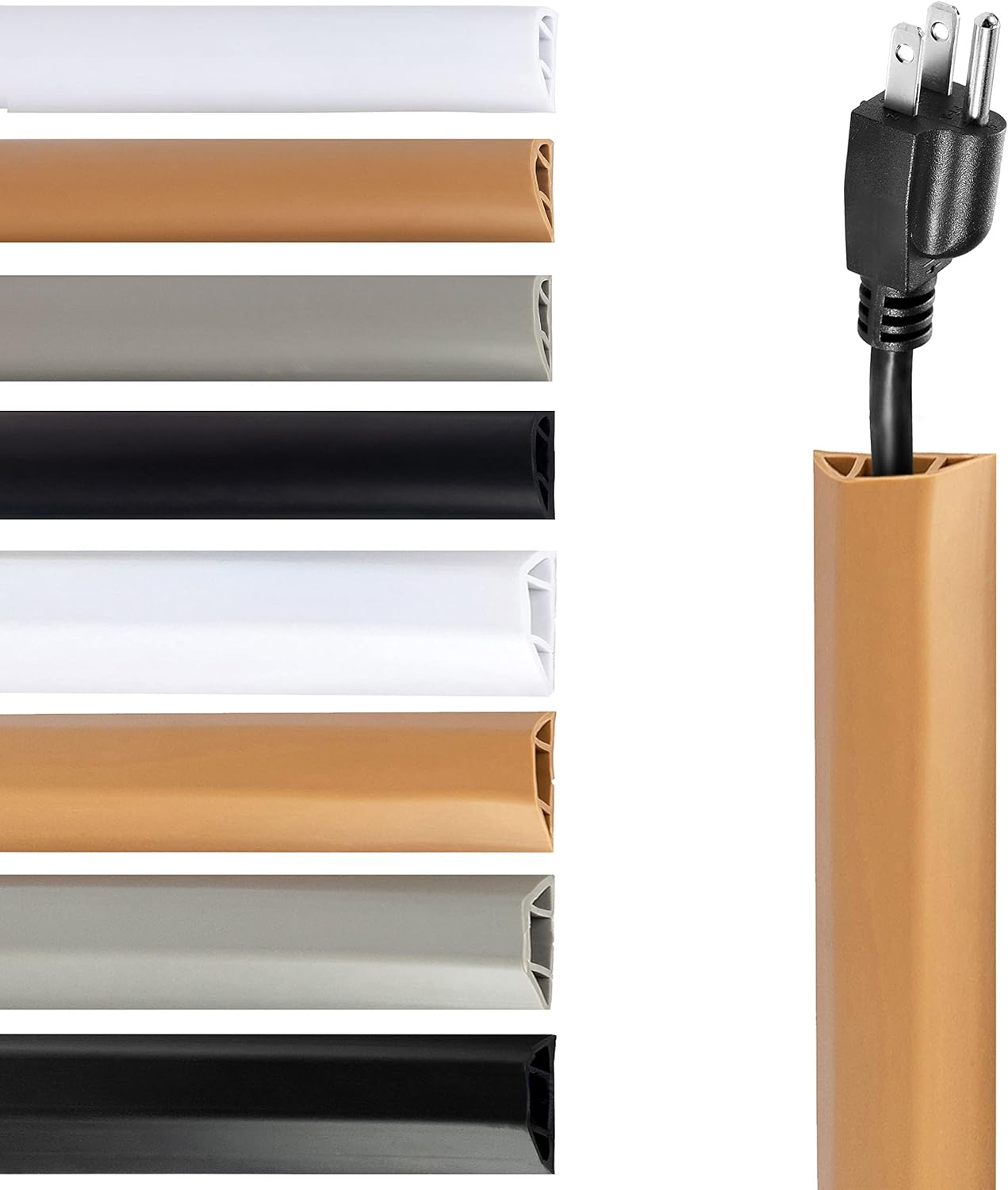 Rubber Bond TV Cord Hider Cable Protector - Strong Self Adhesive Wall Cord Cover Cable Hider - Low Profile Cable Management Wall Cord Concealer Cable Raceway - Brown - 1-2 Cord - 6 Feet