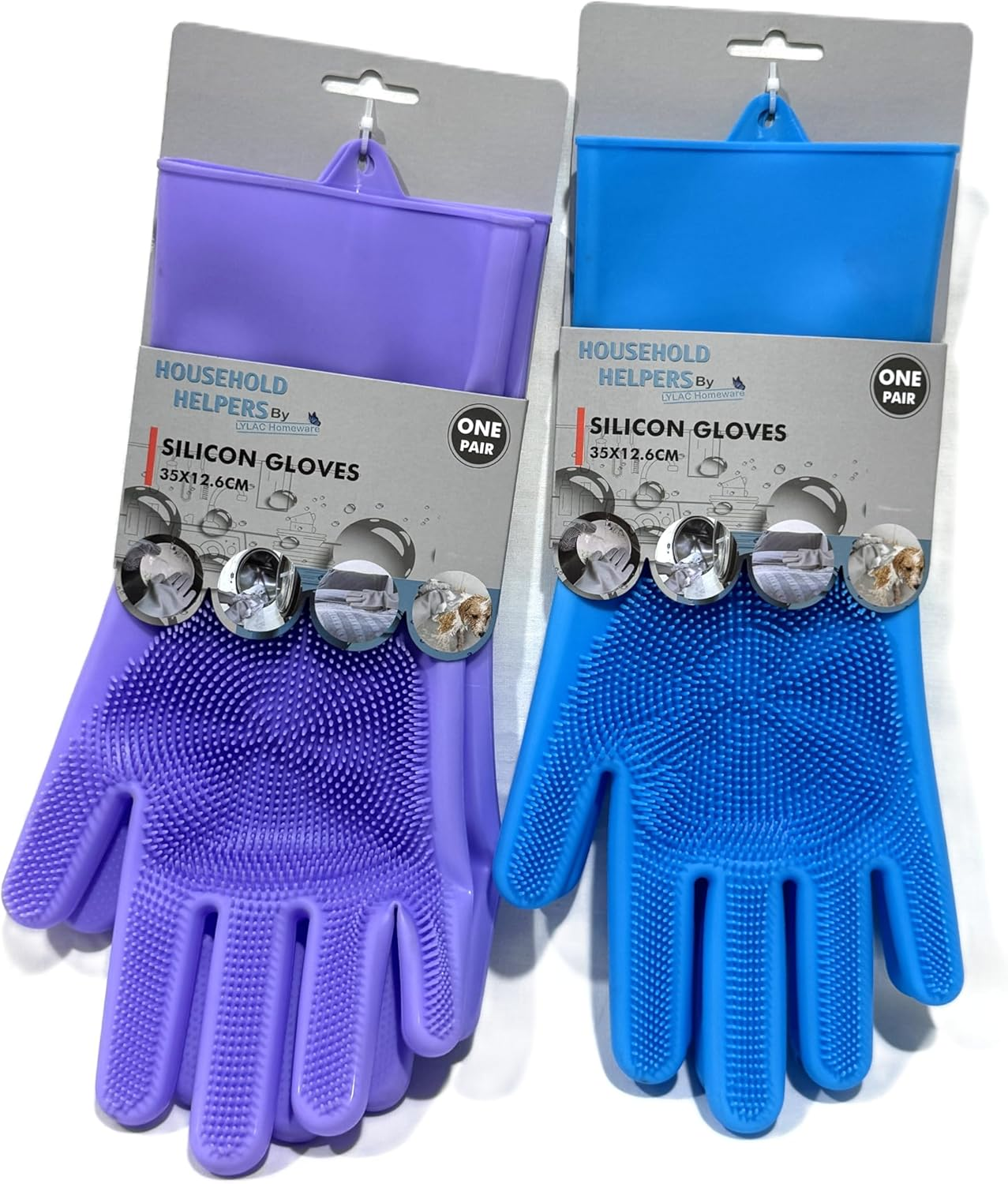 LYLAC 1PAIR Silicone Cleaning Gloves with Scrubbing Bristles,35X12.6Cm,3 COLS image number 3