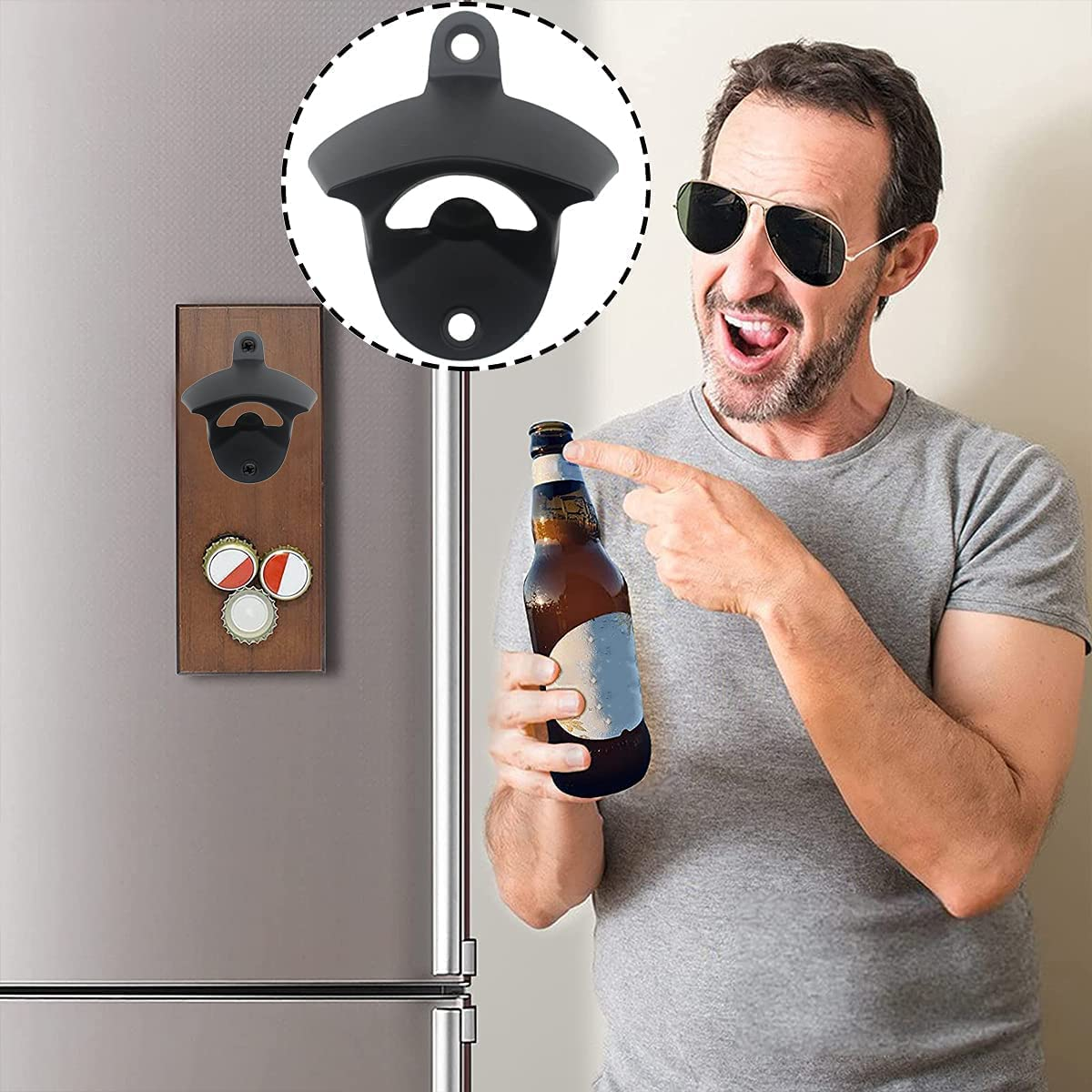 Wall Mounted Vintage Beer Bottle Opener, 2Pcs Metal Cocktail Wine Openers with Screws image number 5