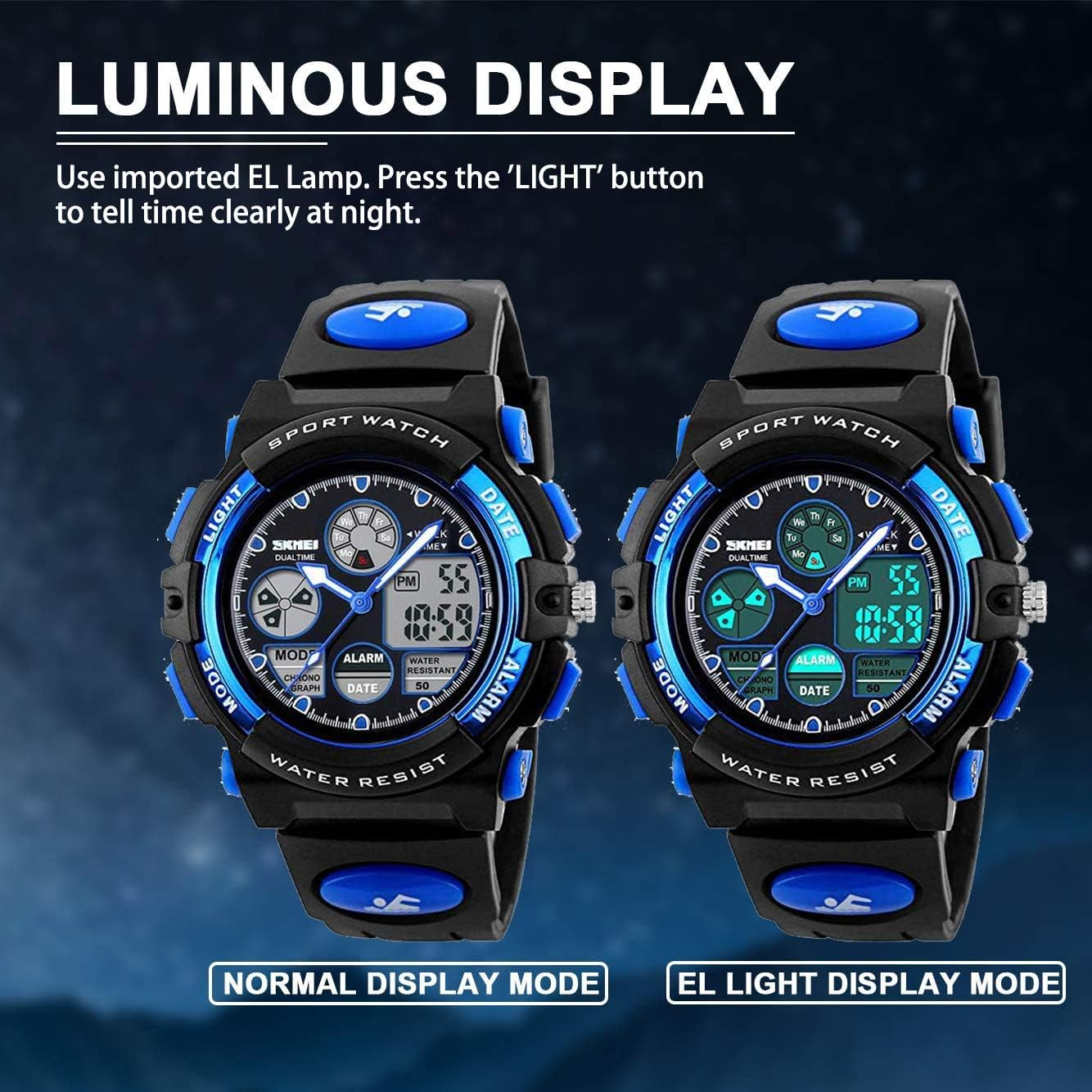 Touber Kids Digital Sport Watch, 50M Waterproof LED Wrist Watches with Alarm Stopwatch - Best Gifts image number 2