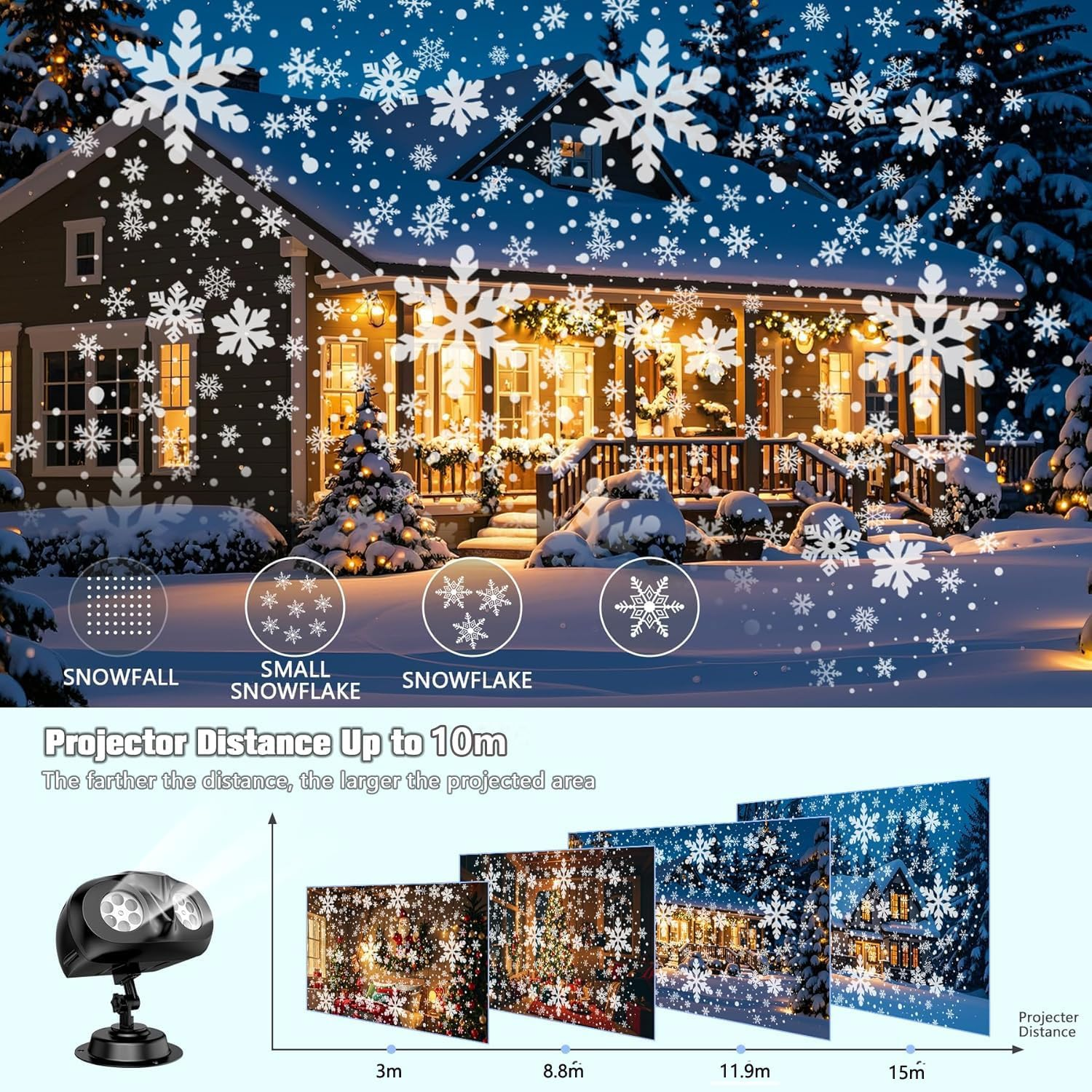 Christmas Double Head Snowflake Projection Lights, Outdoor LED Christmas Lights IP65 Waterproof,Dynamic Rotating Snow Lamp Brighter LED Landscape for Halloween Xmas Party Wedding Holiday Garden image number 2
