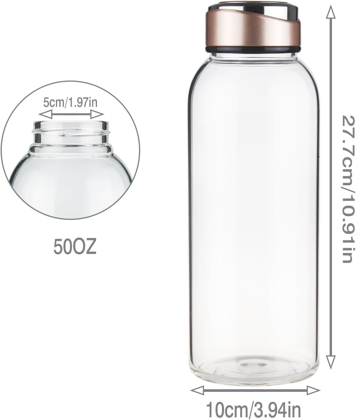 48Oz Borosilicate Glass Water Bottle BPA Free Reusable Glass Drinking Bottle with Neoprene and Stainless Steel Lid - Silver image number 2