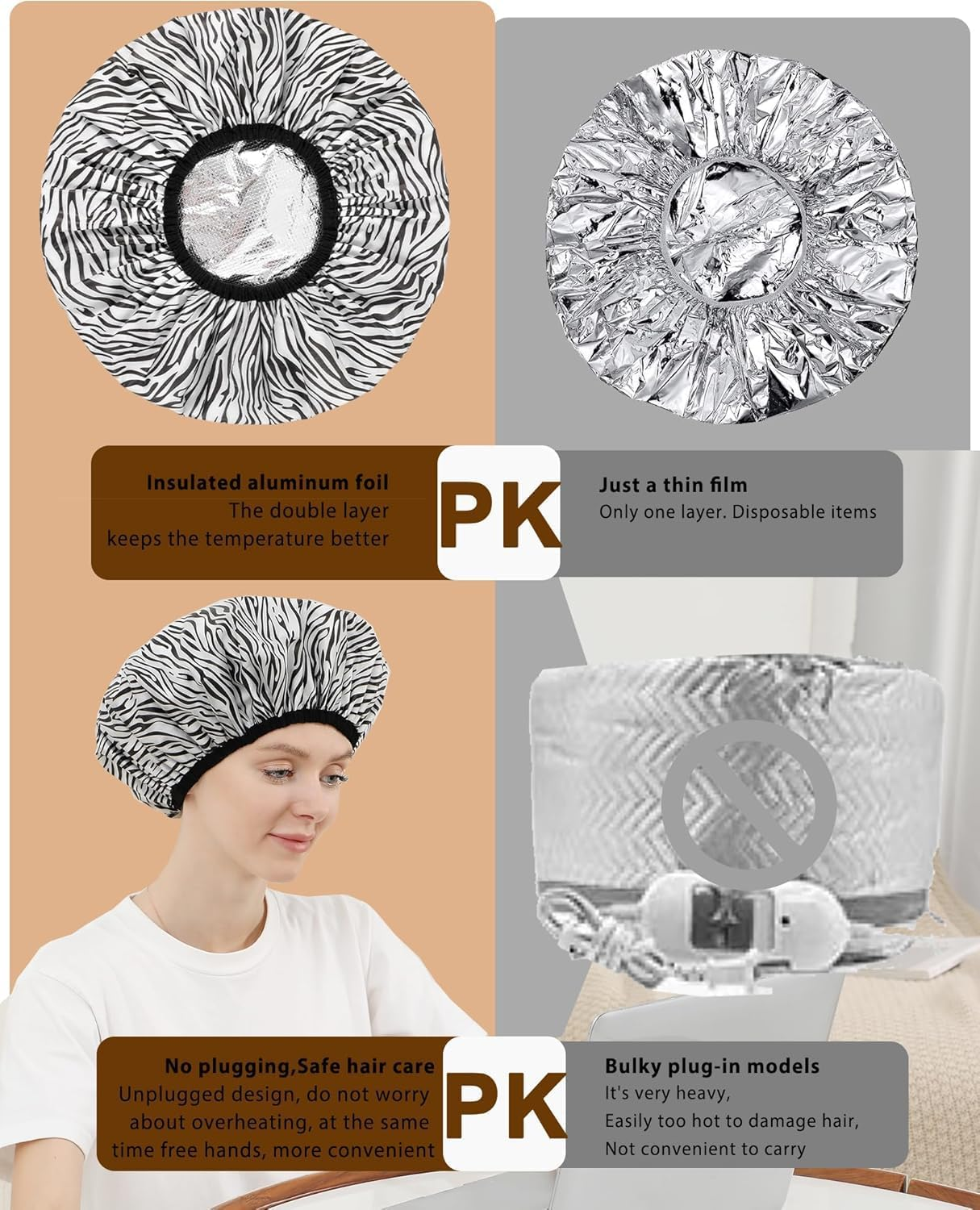 2 Pieces Shower Cap Heat Cap for Deep Conditioning, Conditioning Cap Made of Aluminum Foil for Home and Salon Use, Hair Dyeing and Hot Oil Treatment Tools (Black White Stripes)