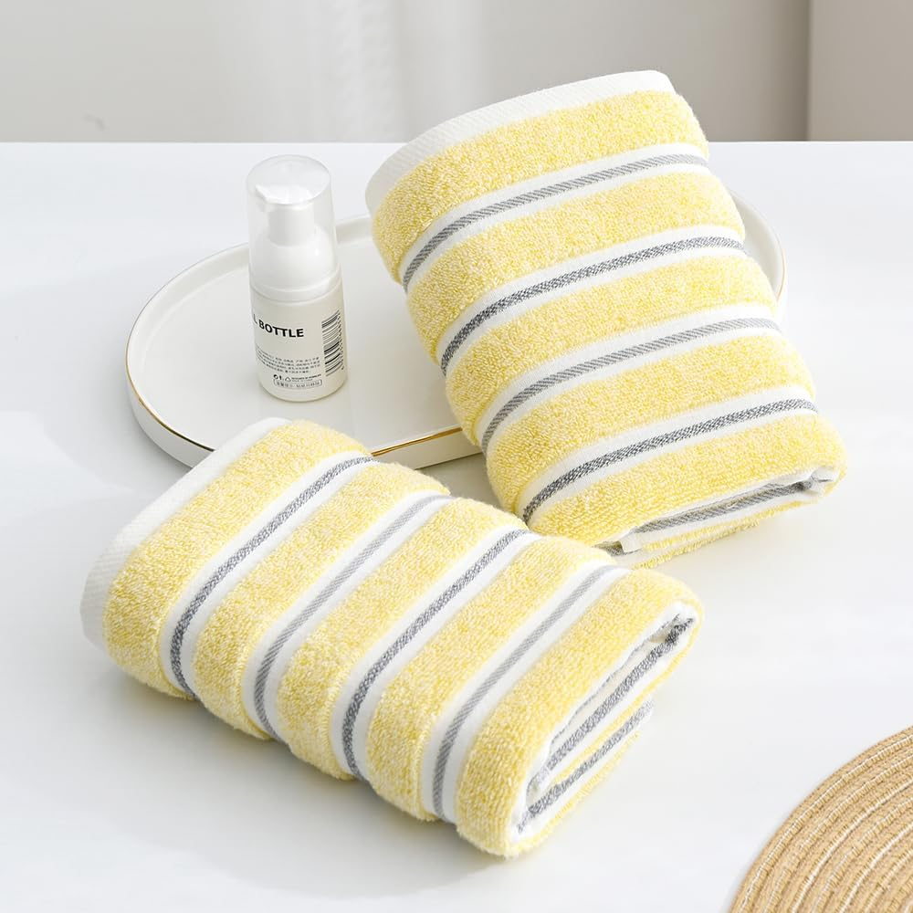 Yiluomo Yellow Hand Towel Set of 2 Ribbed Striped Pattern 100% Cotton Soft Absorbent Decorative Hand Towel for Bathroom 13 X 29 Inch - Pink image number 2