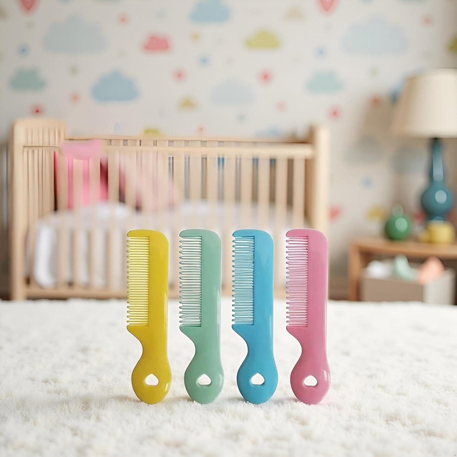 4Pcs Colorful Tip Bristles Baby Cute Comb Baby Grooming for Sensitive Scalp Skin, for Nursery Newborn Infant Girl Boy Kids Comb Baby Grooming (Round) image number 3
