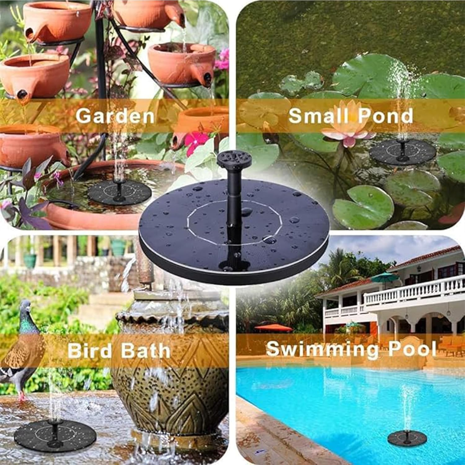 Solar Bird Bath Fountain Pump with 6 Nozzles &ndash; Floating Solar Fountain Pump for Bird Bath, Garden, Aquarium & Outdoor Decor &ndash; Free Standing Solar Powered Water Fountain &ndash; No Wiring Needed (16CM) image number 3