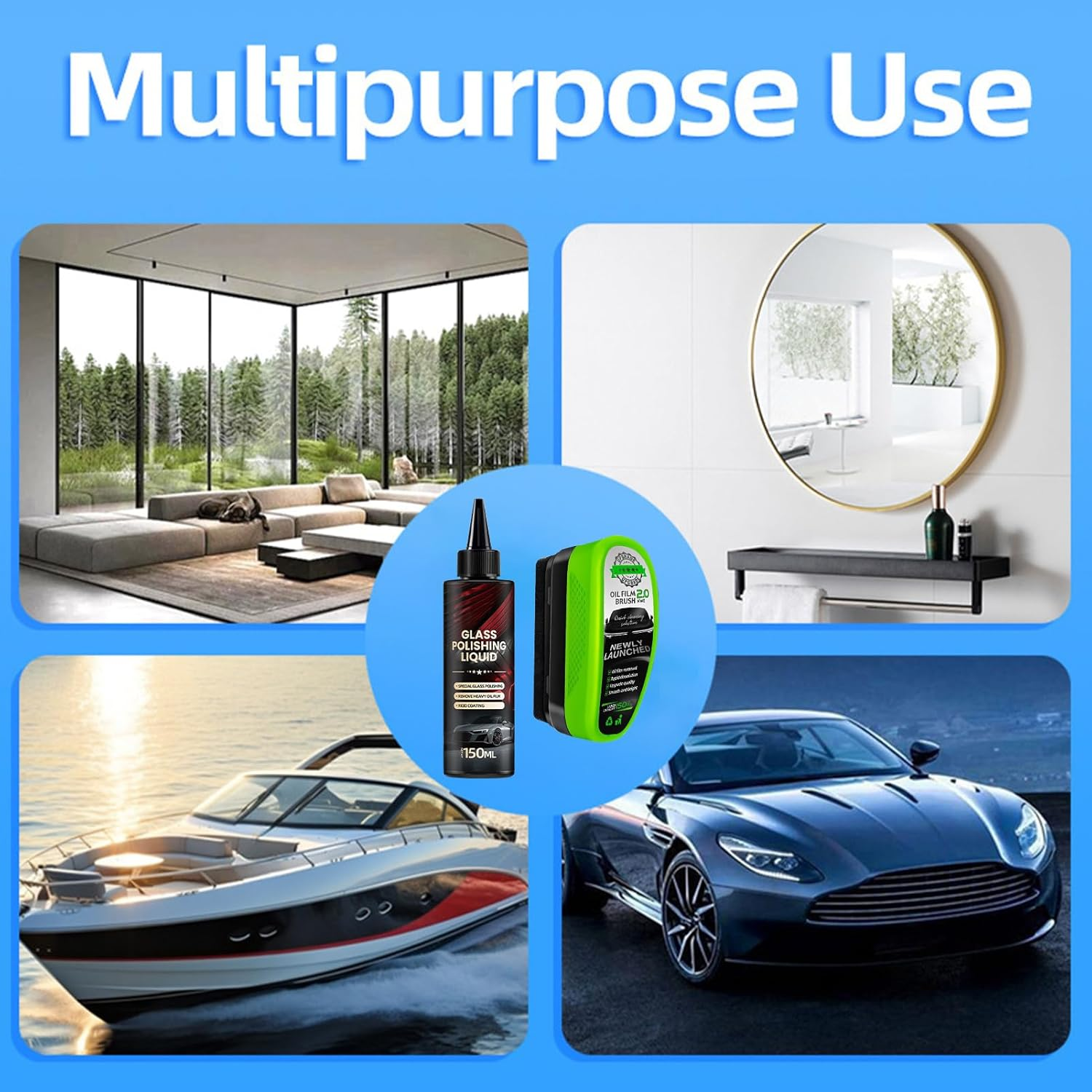 YRTUOP Car Glass Scratch Remover | Glass Polishing Stain Remover with Brush | Gentle Automotive Coating Agent for Vehicle Oil Film Stain Rain Marks Stickers Dirt Bird Droppings image number 5