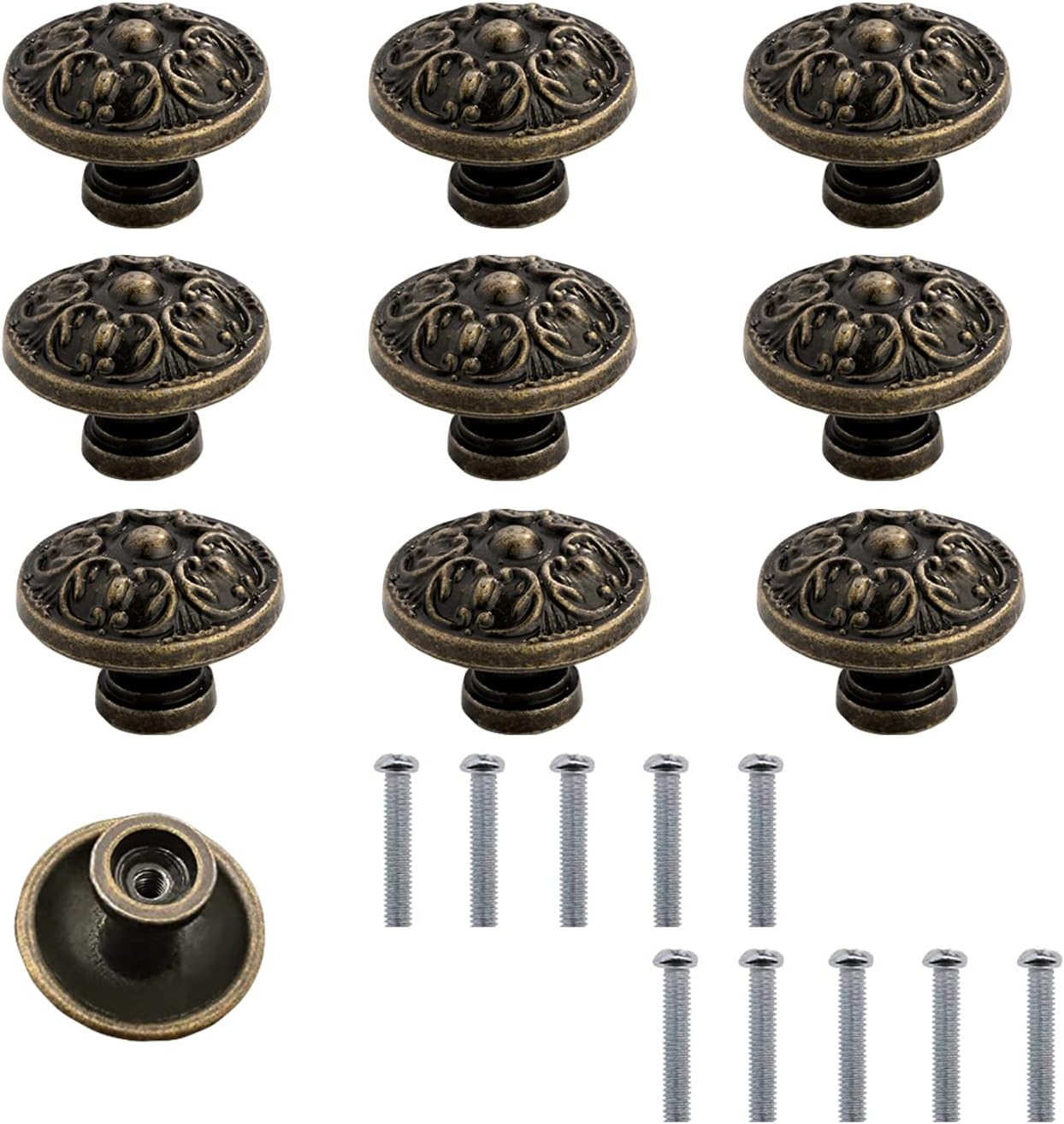 10Pcs Vintage Knobs Retro Chic round Knobs,Antique Cabinet Knobs,Retro round Drawer Pull Knobs Handles,Vintage Dresser Knobs Bronze,Vintage Cabinet Drawer Knobs, Antique Bronze Dresser Drawer Handles