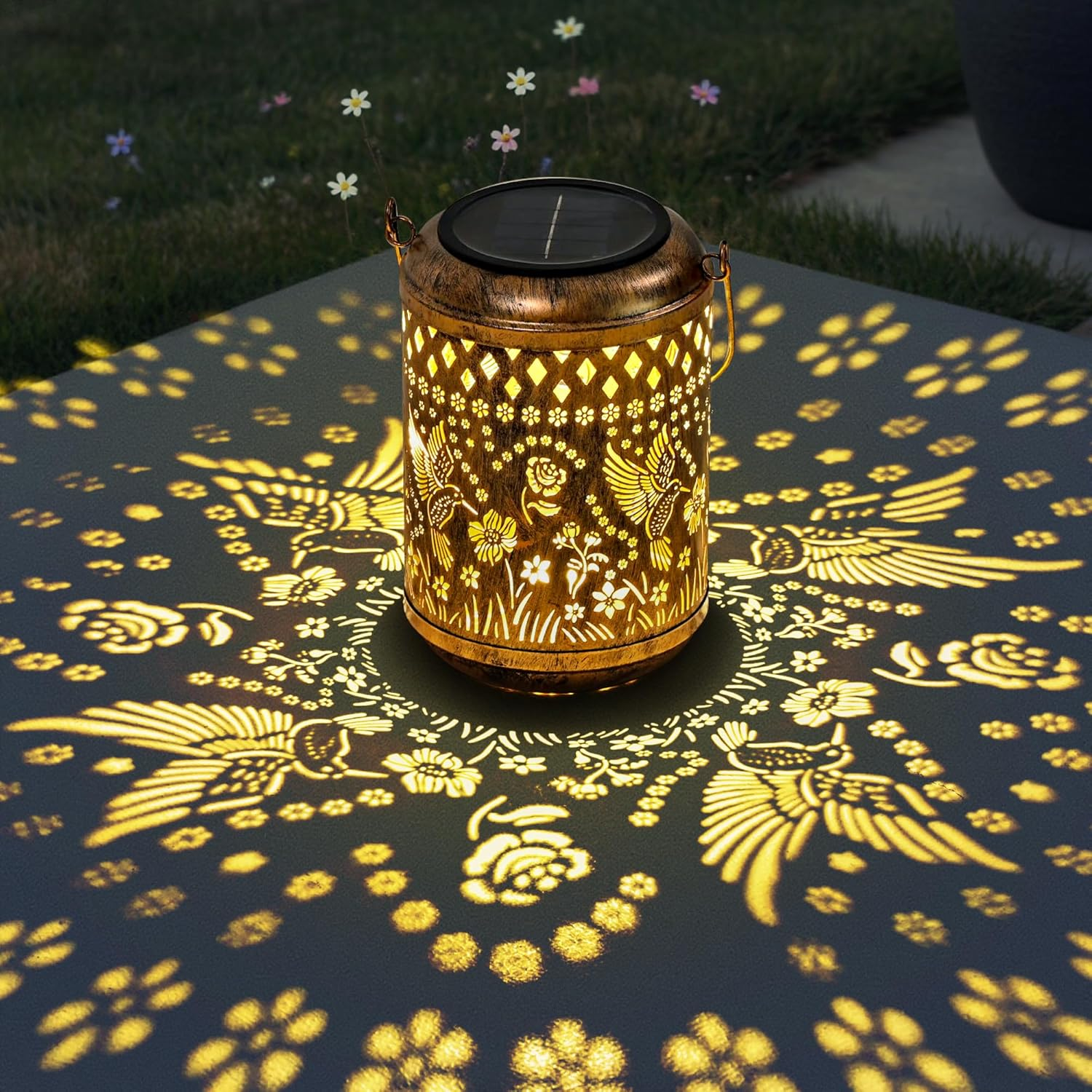 Solar Hanging Lanterns Waterproof Outdoor Garden Lights with Hummingbird Design | Decorative Solar Metal Lanterns for Patio, Yard, Porch & Backyard image number 3