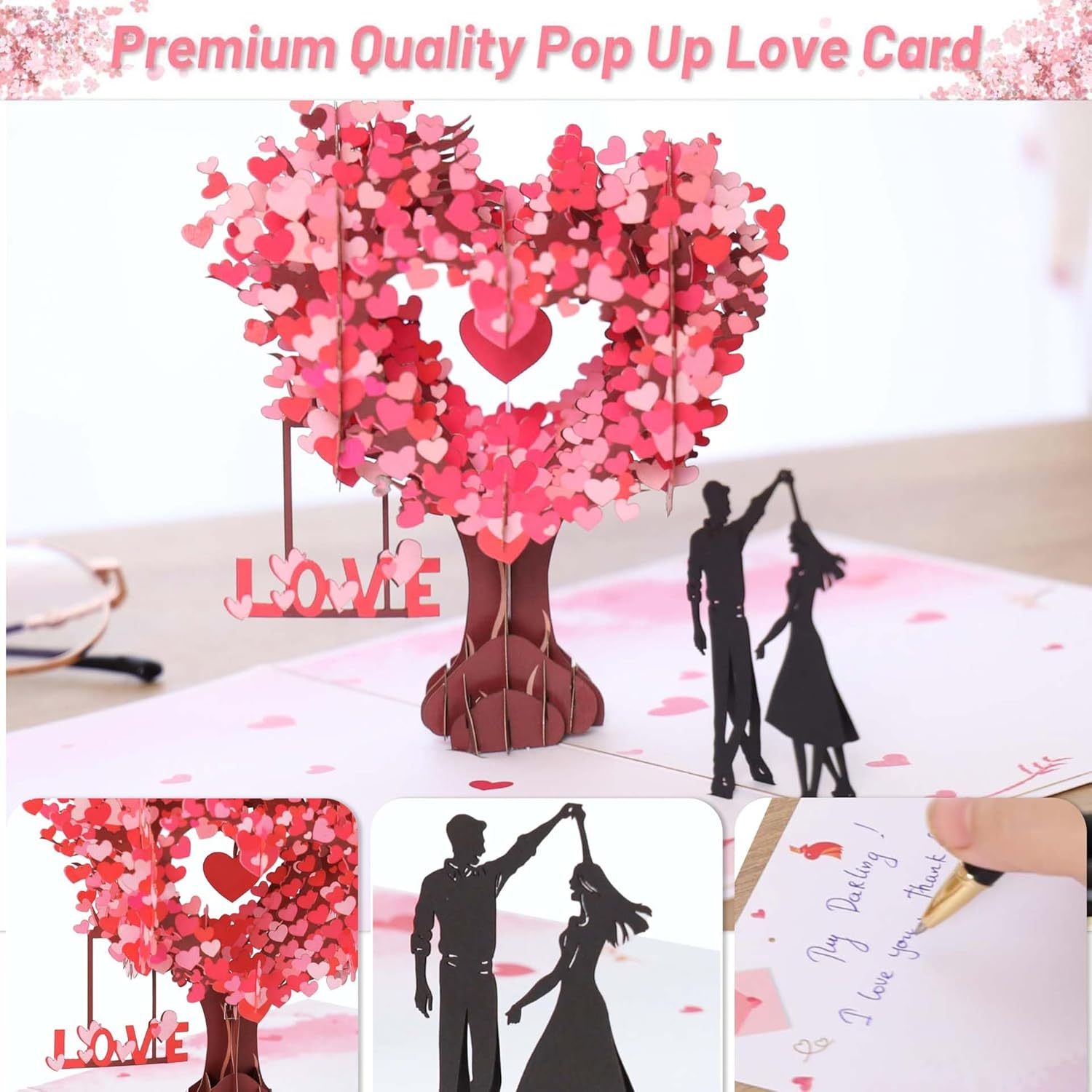 3D Heart-Shaped Tree Stereo Greeting Card with Envelope - Handcrafted Pop up Design Romantic Greeting Card for Anniversary, Wedding, Valentine'S Day，20X15Cm