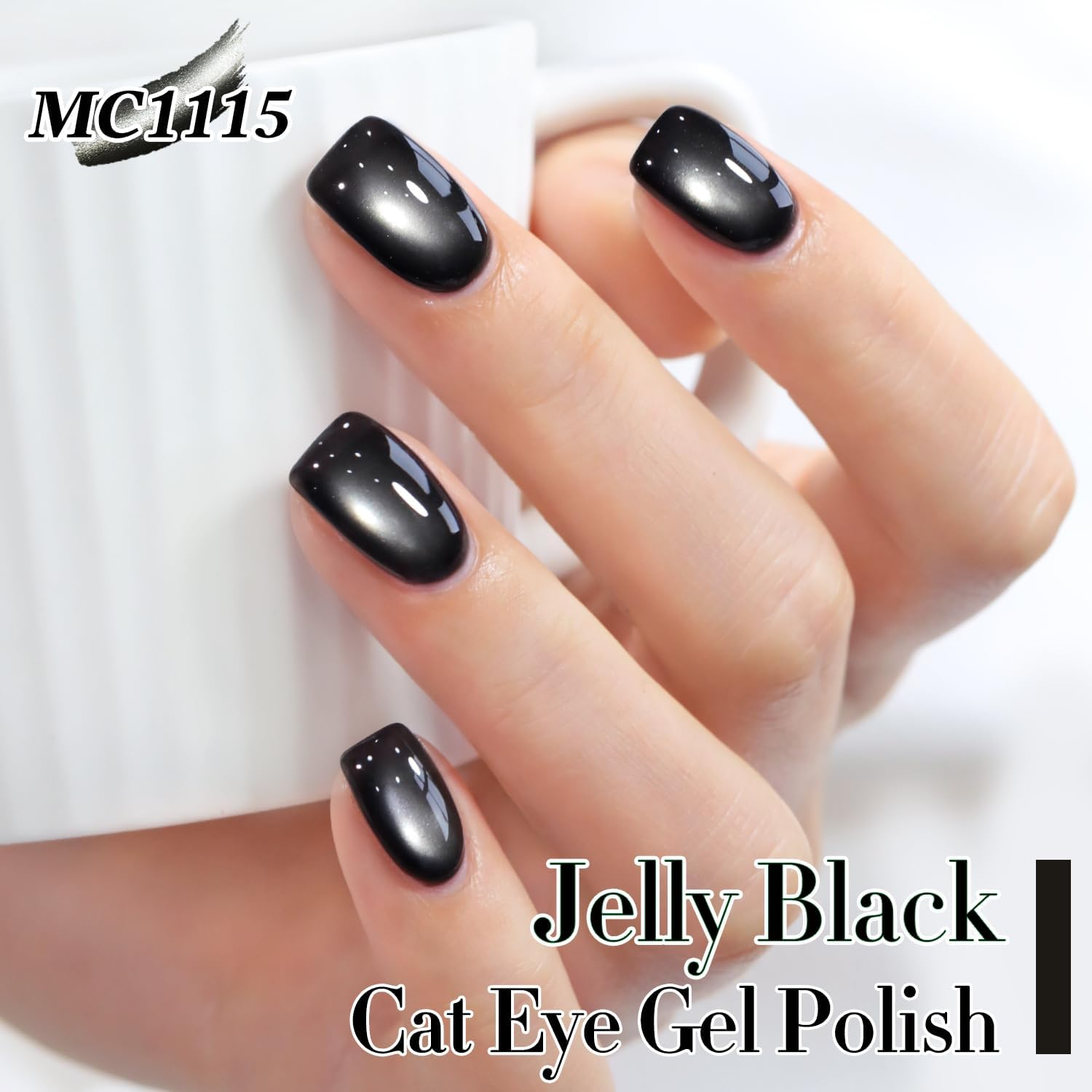 Double Rhythm Jelly Glass Cat Eye Gel Polish with Magnet 15ML Holographic Glitter Shimmer Translucent Sheer Color Magnetic Nail Polish Salon DIY at Home (Jelly Black-Mc1115) image number 2