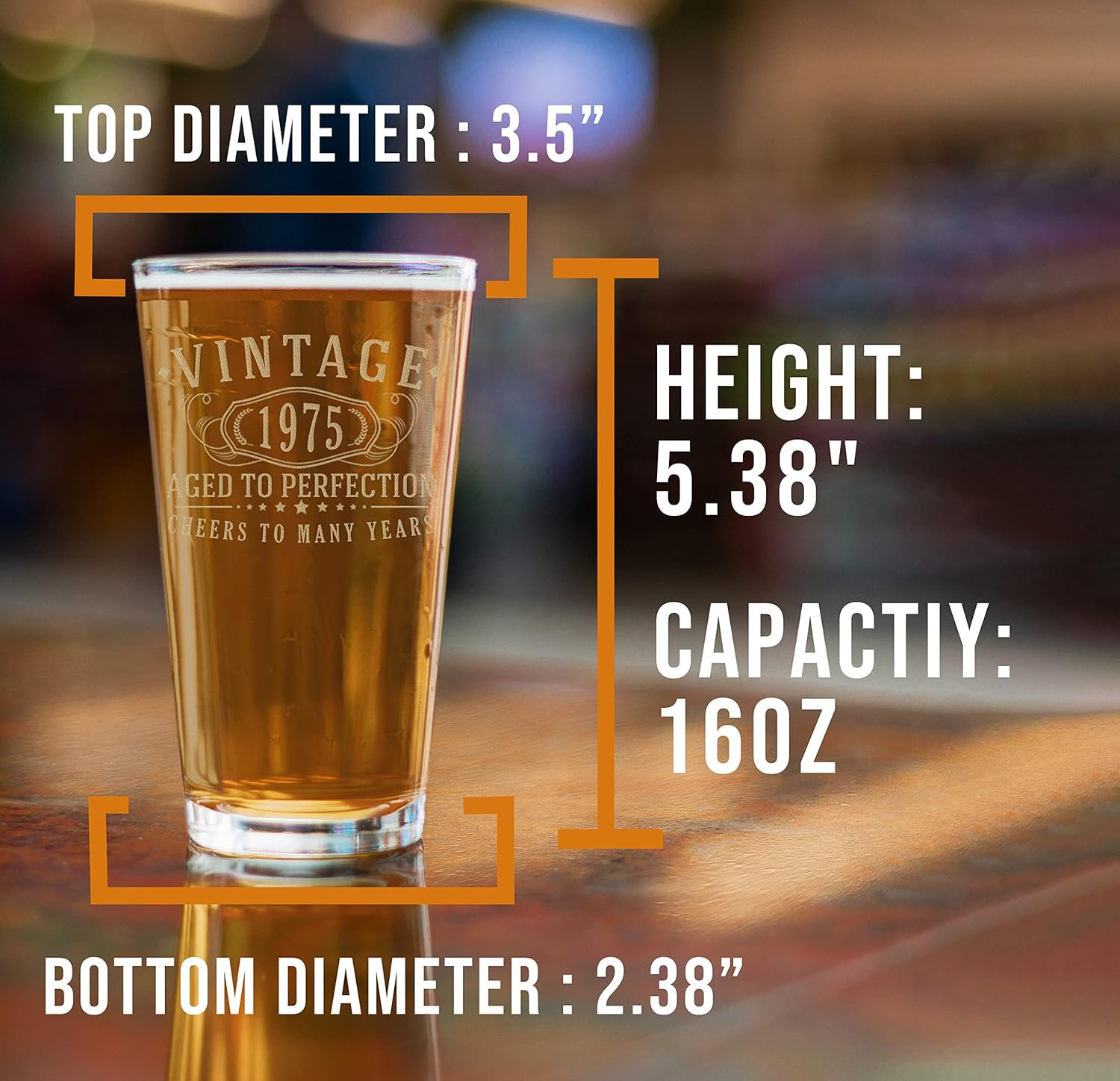 Vintage 1975 Etched 16Oz Pint Beer Glass - 50Th Birthday Gifts for Men - Cheers to 50 Years Old - 50Th Birthday Decorations for Him - Best Engraved Beer Gift Ideas for Men - Dad Grandpa 2.0