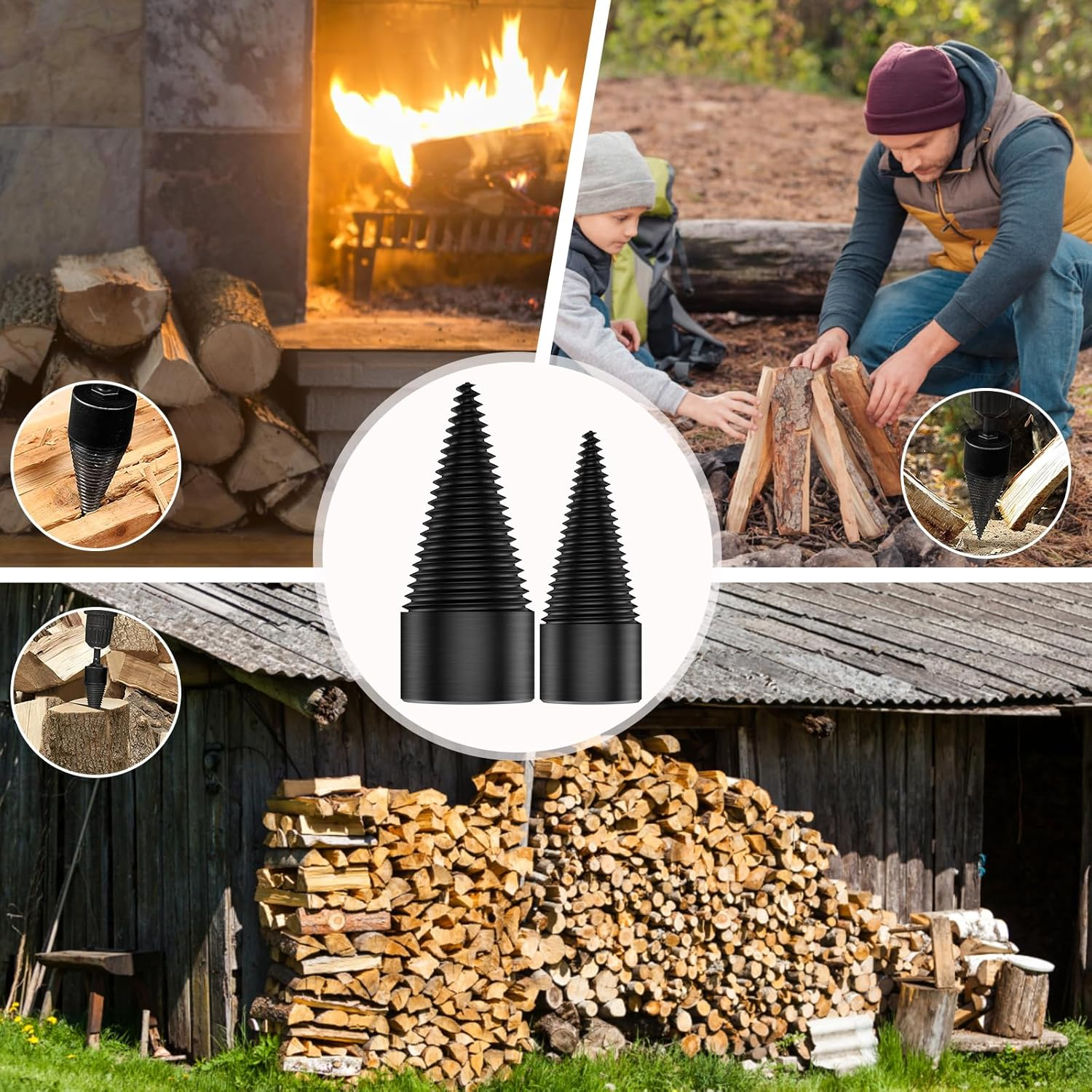 2Pcs Firewood Log Splitter 32Mm 42Mm High-Carbon Steel Wood Log Drill Bit with Hex/Round/Square Shank Titanium Coated Sturdy Wood Splitting Screw Cone for Electric Drill Camping image number 4