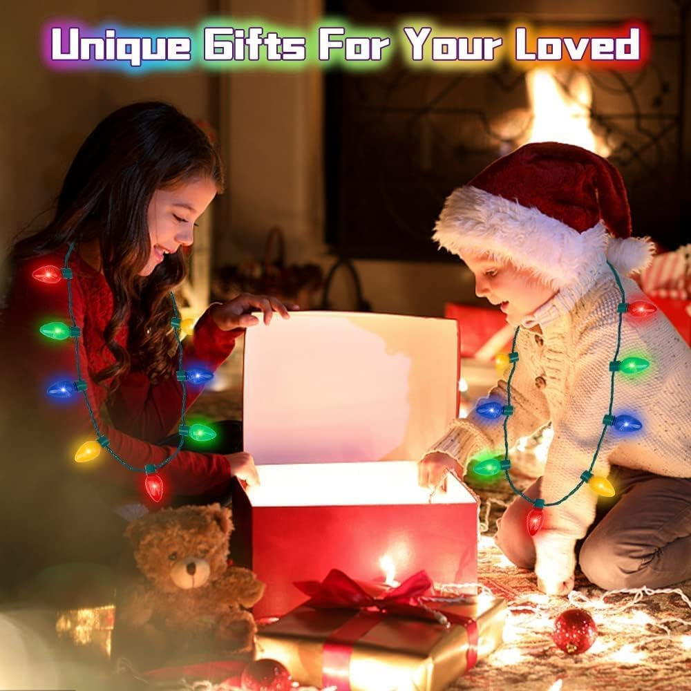 Christmas Light up Necklace Bulbs, Led Glow in the Dark Necklace Xmas Party Accessories Supplies for Kids Adults, Holiday Red Blue Green Flashing Necklace for Celebration Firework Party Memoria Christmas 3 PACK image number 1