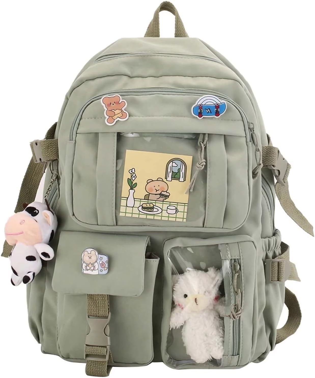 MOJIDUO Kawaii Backpack with Cute Plush Pendant and Kawaii Pins,Aesthetic Backpack Cute Kawaii Backpack for School