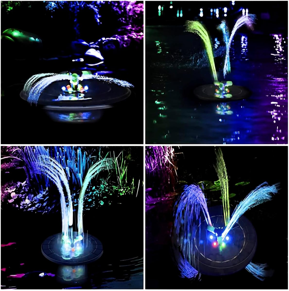 Floating Solar Fountain Pump Solar Bird Bath Fountain Pump Colorful Light Landscape Fish Pool Fountain Rotating Nozzle Large Capacity Battery Solar Fountain with 6 LED Lights image number 5