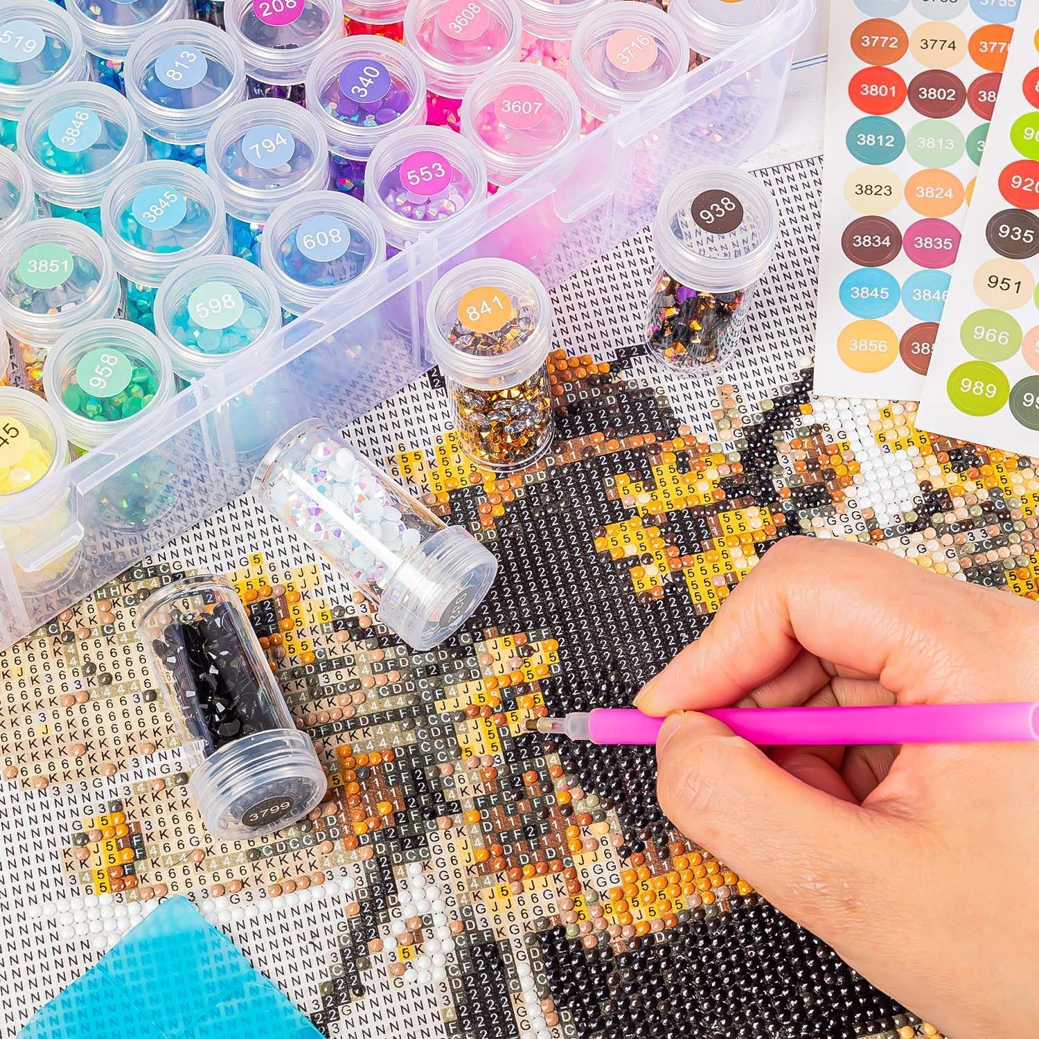 TCSYLSC Diamond Painting Storage Containers Set, 60 Grids Bead Organizer & round Painting Labels & 12 Pcs Dispense, Perfect for DIY Diamond Art Craft & Jewelry Bead Storage image number 4