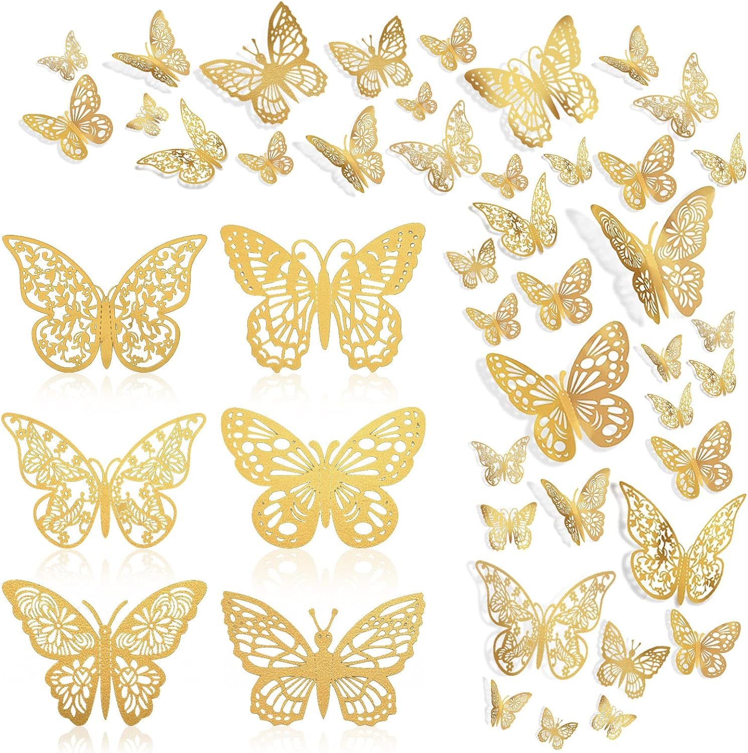 144 Pcs 3D Butterfly Wall Stickers Decor 6 Styles 3 Sizes, Silver Butterfly Cake Decorations Removable Butterfly Decals Room Wall Decor for Kids Nursery Classroom, Wedding, Party, Baby Shower