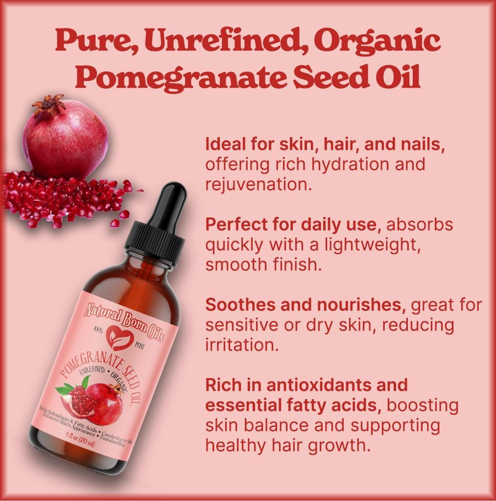 8Oz Pomegranate Seed Oil, 100% Pure and Natural, Organic and Rich in Antioxidants for Supple, Soft Skin and Hair - Includes Pump & Flip Cap image number 5