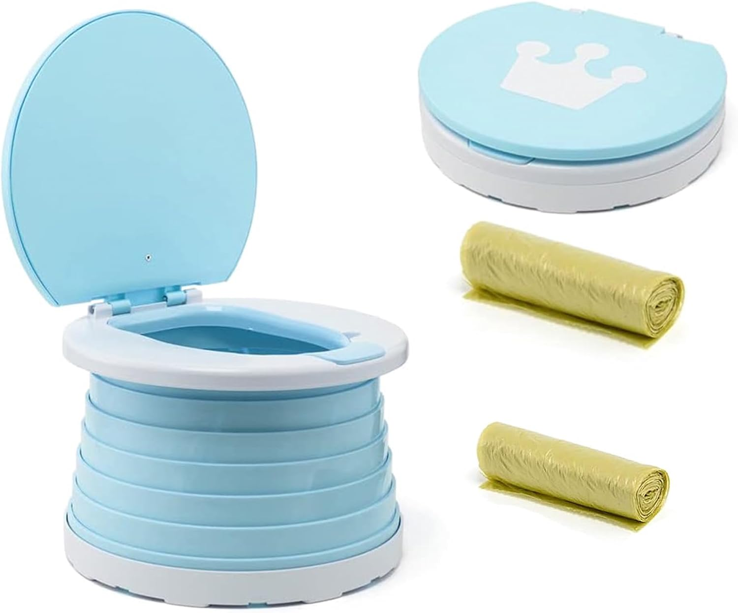 Portable Potty Seat for Kids Toddler,Foldable Travel Potty Training Seat with 2 Rolls Cleaning Bags, Travel Toilet Seat for Car, Camping, Outdoor, Indoor (Pink)