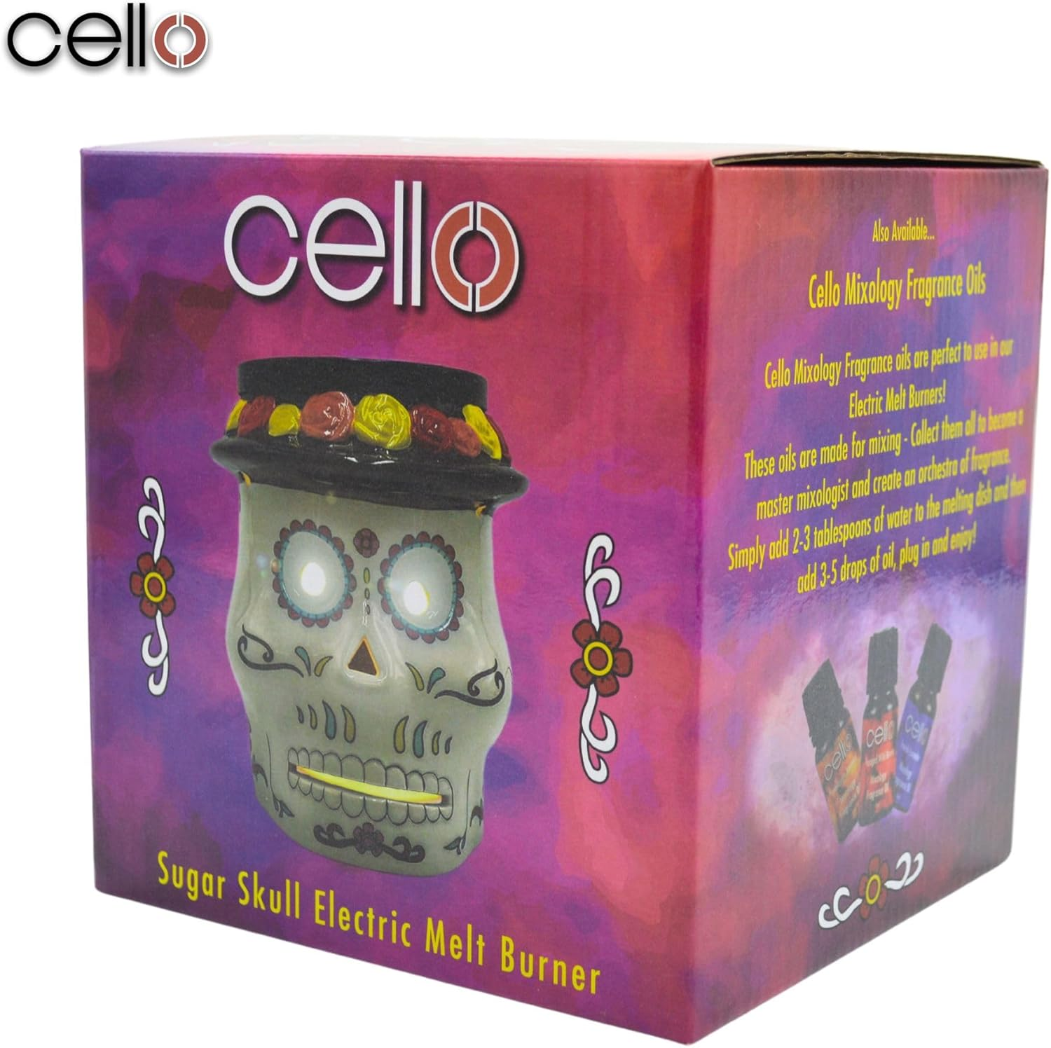Cello Sugar Skull Electric Melt Burner - Wax and Oil Burner, Gothic Home Decor, Skull Ornament for Home Fragrance and Essential Oils image number 5