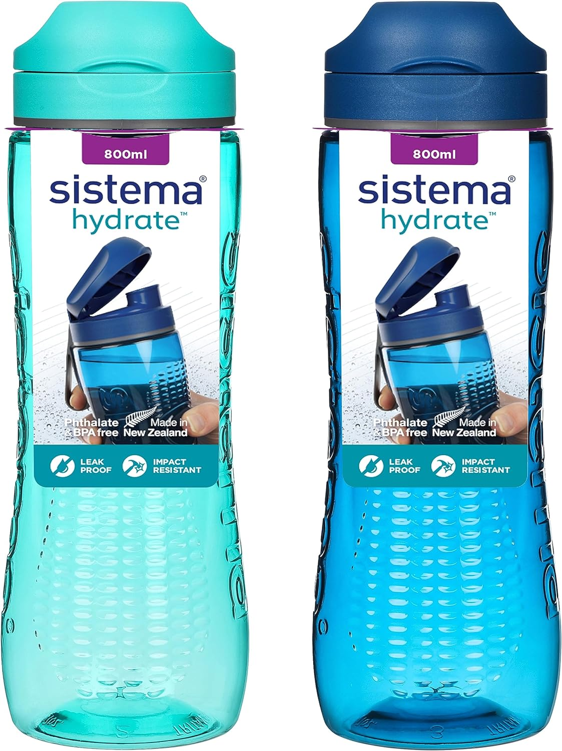 Sistema Swift Sports Water Bottles | 600 Ml | Leakproof Kids Water Bottles | Impact-Resistant Tritan Plastic | Bpa-Free | Ocean Blue & Misty Purple | 2 Count image number 1