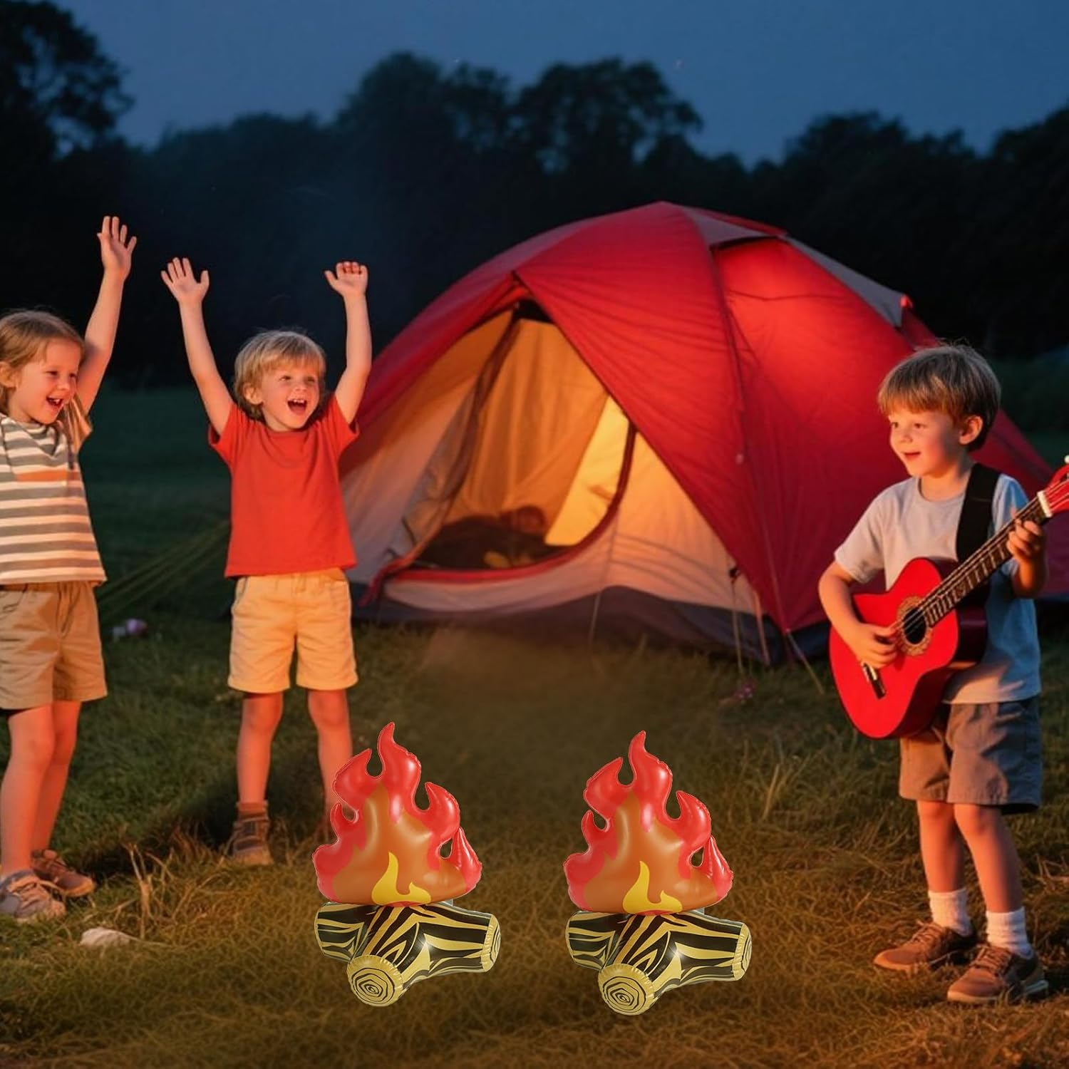 4Pcs Inflatable Fake Campfire, Fake Fire Pit Decoration Artificial Flame Campfire Toy for Indoor Outdoor Play Kids Camping Theme Birthday Party Scene Setting & Photo Props image number 5