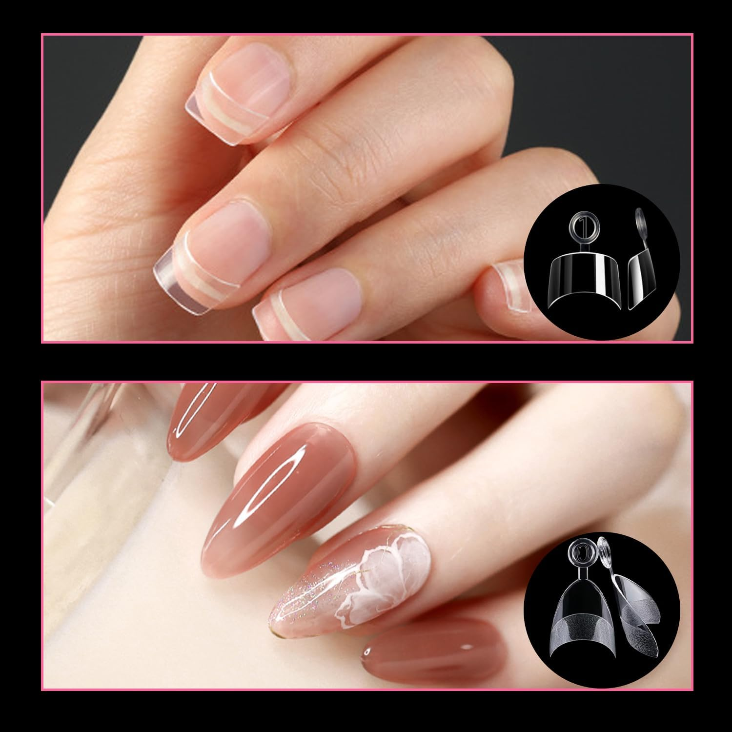 240 Pcs Extra Short Half Cover Almond & Tapered Square Nail Tips, 12 Sizes Soft Acrylic Nail Extension Tips with Box for Manicure Art Home DIY Salon image number 2