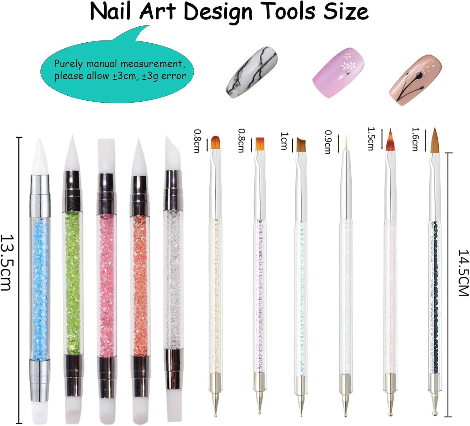 Whmeolyo 11Pcs Nail Art Brush Set, Dual Tipped Silicone Nail Tools, Nail Art Sculpture Pen, Crystal Handle Liner Brushes, Acrylic & Gel Nail Brush, Dotting Pens for Home and Professional Nail Salon