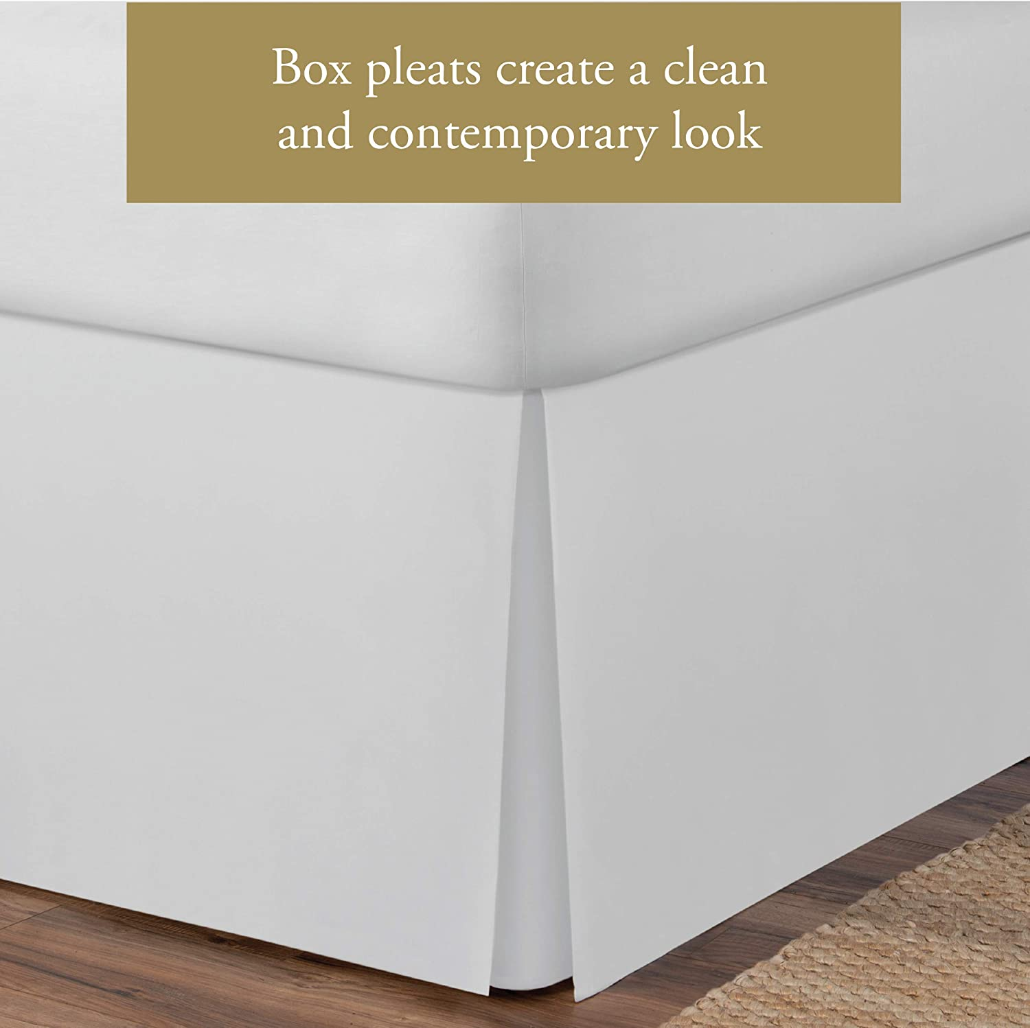 Lux Hotel Bedding Tailored Bed Skirt, Classic 14&rdquo; Drop Length, Pleated Styling, King, White