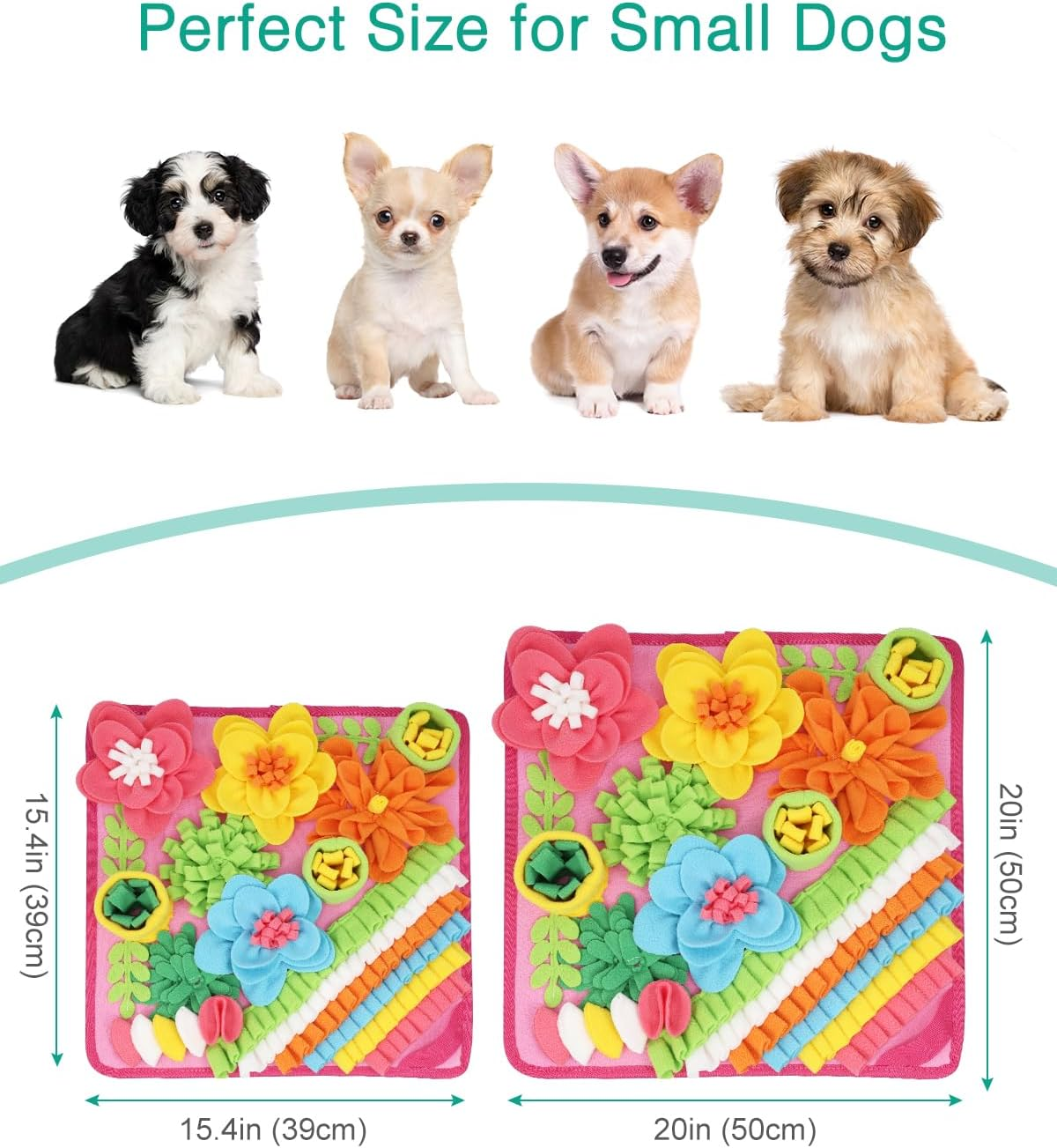 ORIA Snuffle Mat for Dogs, Sniff Mat Slow Feeding Mat for Pets, Interactive Feed Puzzle Pet Toys for Smell Training, Foraging Skills and Stress Relief, for Small Dogs Cats, 15X15 Inch - Pink