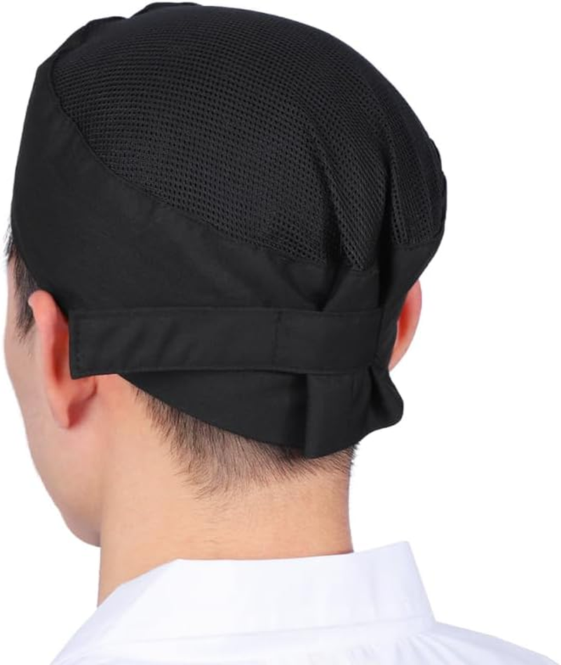 Cabilock 2Pcs Chef Hat Mens Work Hat Work Tie Breathable Chef Mens Hats Chefs Hat Hair Net for Men Hat for Women Headwear for Women Mesh Cotton Cloth Men and Women Flat Cap Aldult Black image number 5