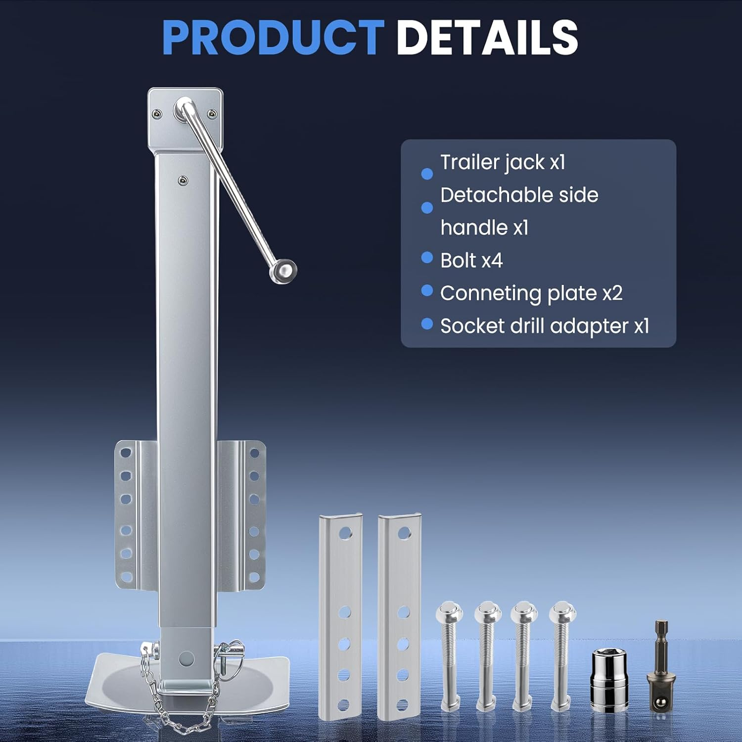 8000 Lbs Heavy Duty Trailer Jack, 28.8" Lift, 20-24V Cordless Drill Compatible, for RV, Boat, Yacht & Utility Trailers, with Manual Crank Handle & Weatherproof Cover, Sliver - Sliver image number 2