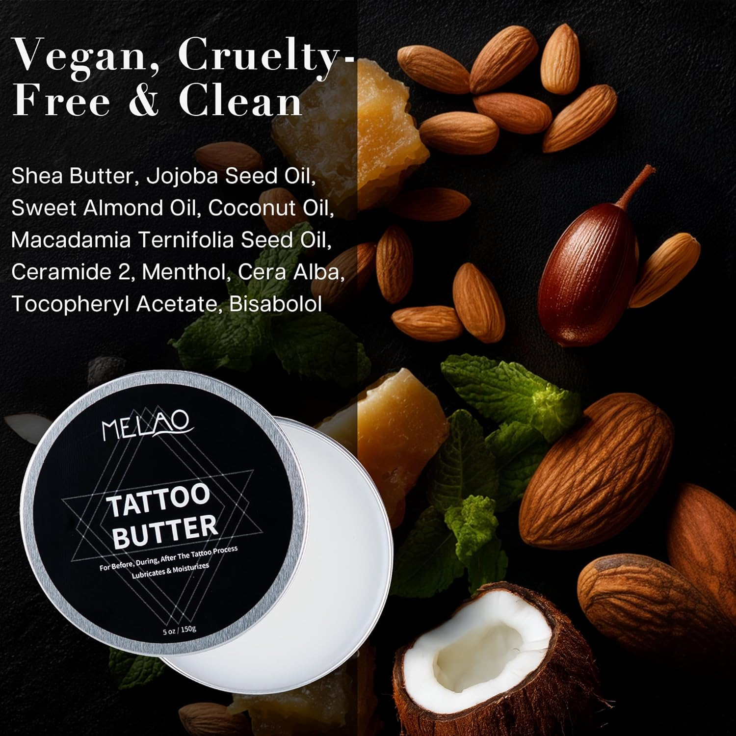 VRAIKO MELAO Tattoo Butter Aftercare 5.3Oz Tattoo Balm | Enhancing Old Tattoos & Hydrate New Ink | Shea Butter Jojoba & Coconut Oil Clean Formula Cream| No-Petroleum image number 5