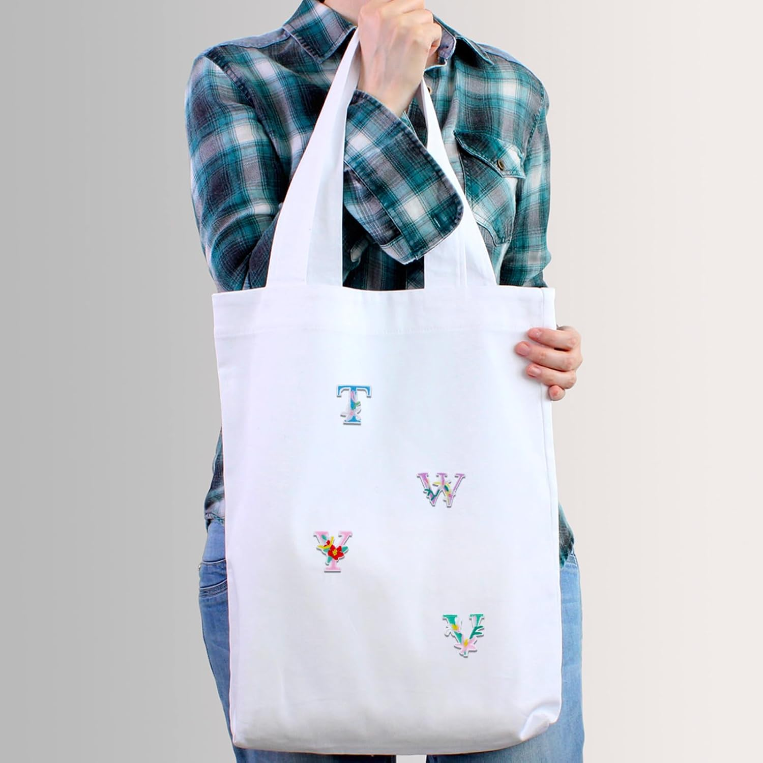 Yolev Iron on Letter Patches, 2 Sets (52 Pieces) A-Z Flower Embroidery Alphabet Patches Glitter Alphabet Patches Sew Embroidered Patches, Alphabet Patches for Clothing image number 1