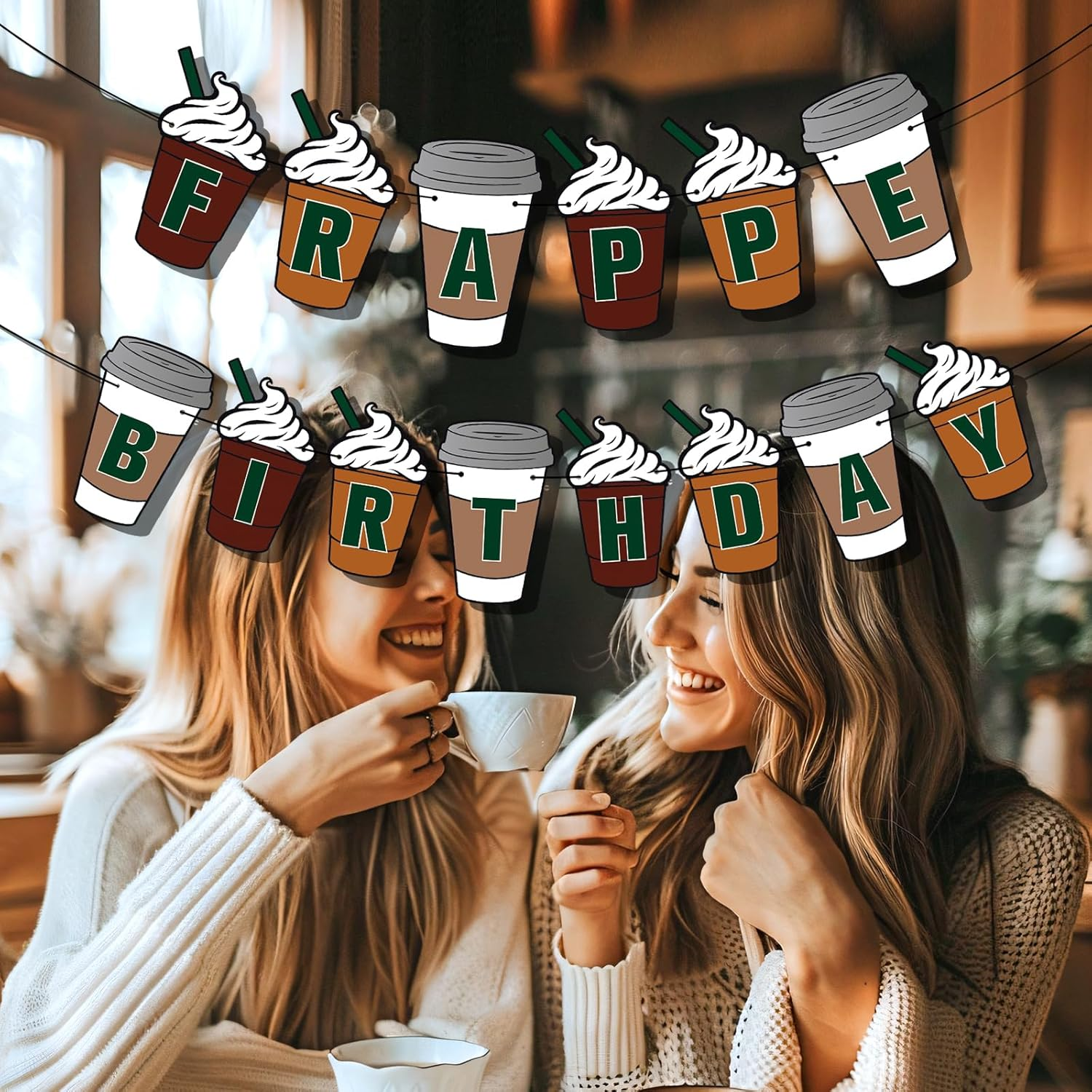 Frappe Birthday Banner, Pre-String Frappe Coffee Birthday Decorations Frappe Birthday Banner Coffee Themed Party Decorations for Coffee Party Supplies image number 1